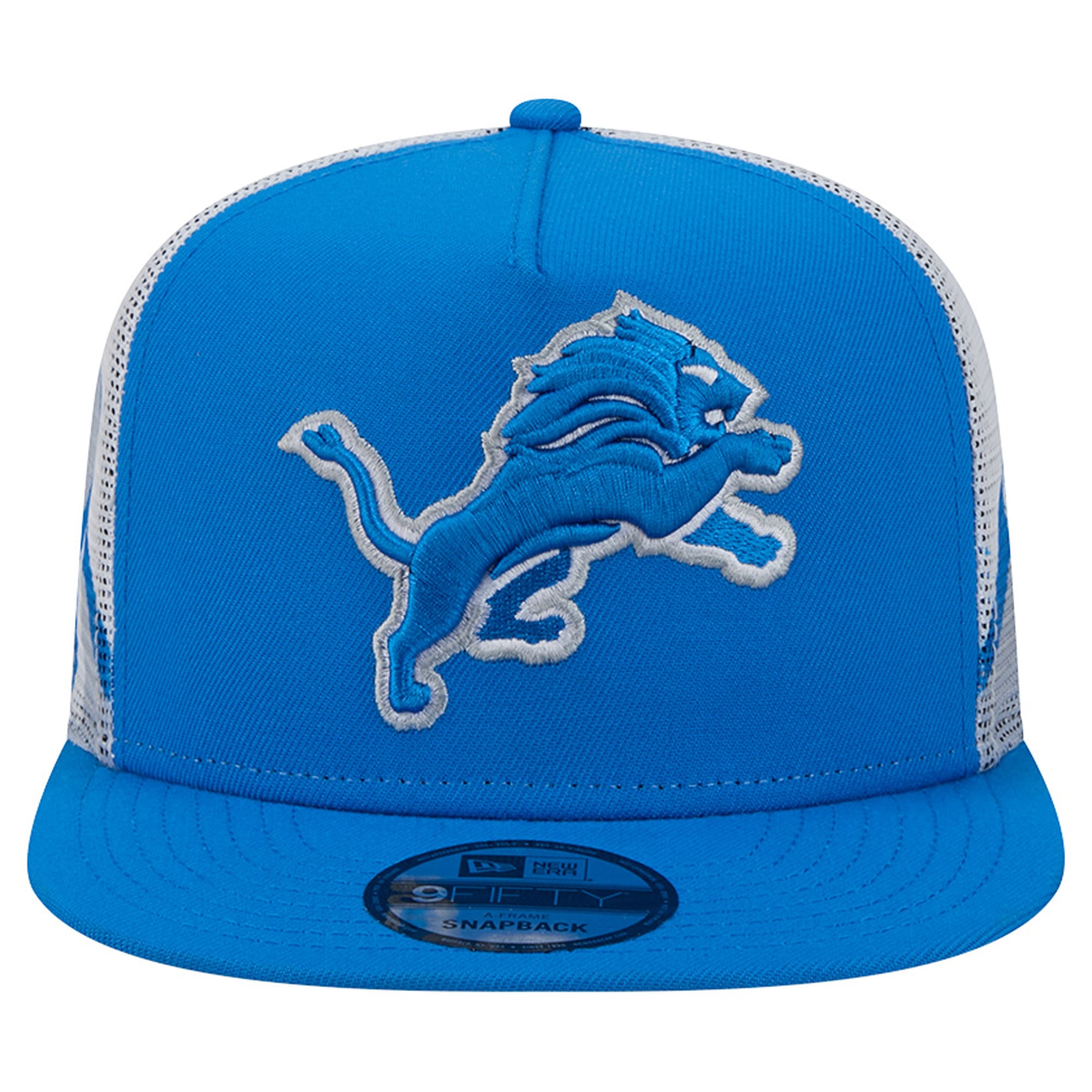 Casquette trucker New Era 9FIFTY Snapback bleue et argentée Detroit Lions pour homme