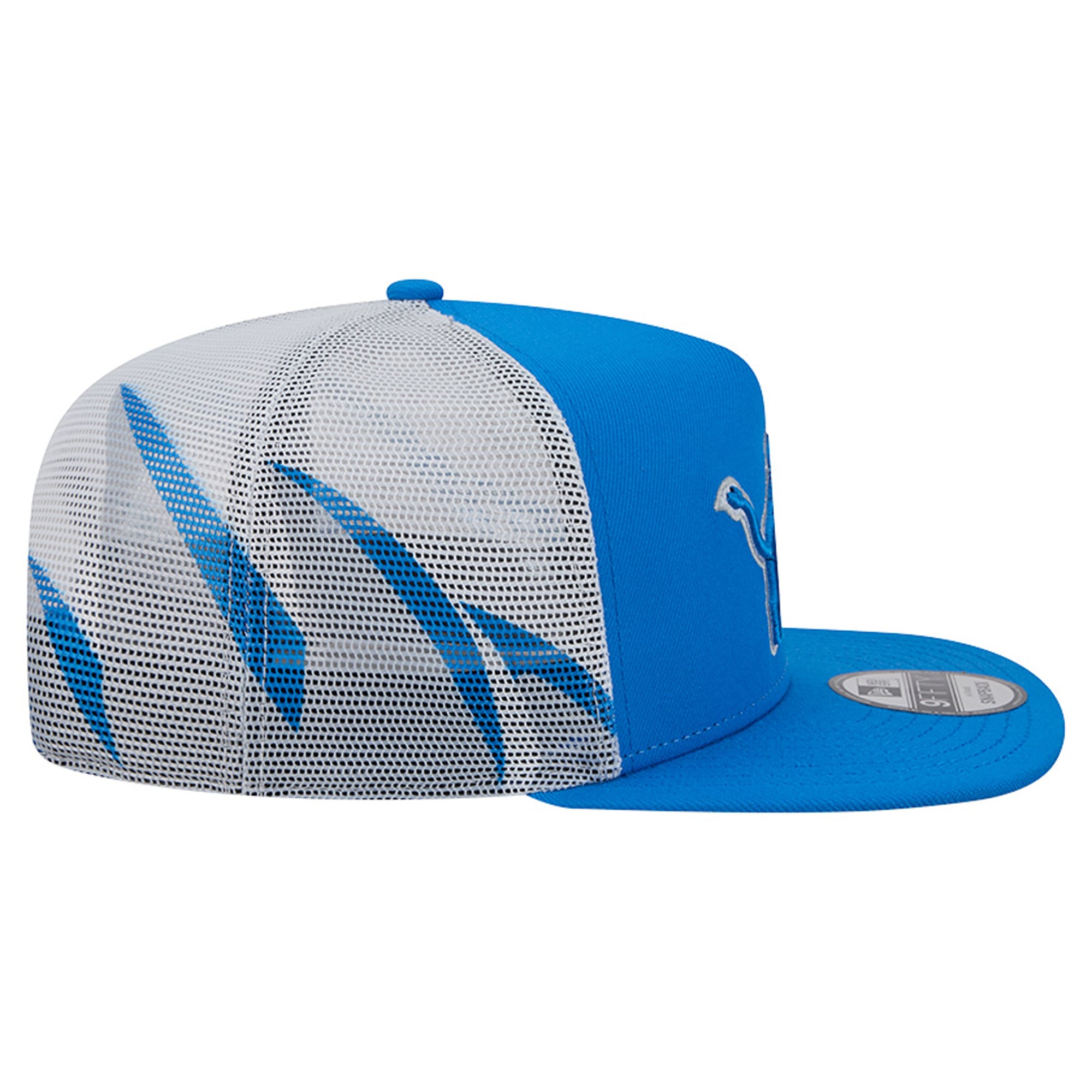 Casquette trucker New Era 9FIFTY Snapback bleue et argentée Detroit Lions pour homme
