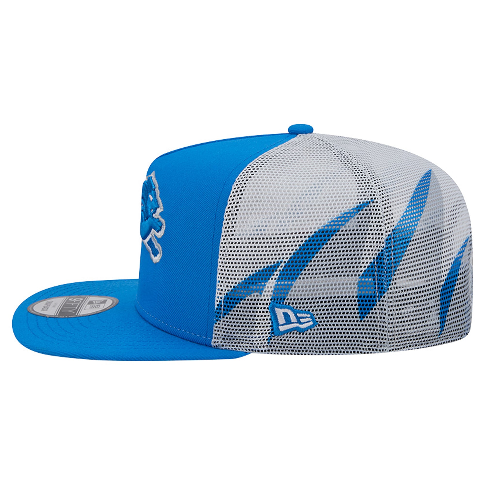 Casquette trucker New Era 9FIFTY Snapback bleue et argentée Detroit Lions pour homme