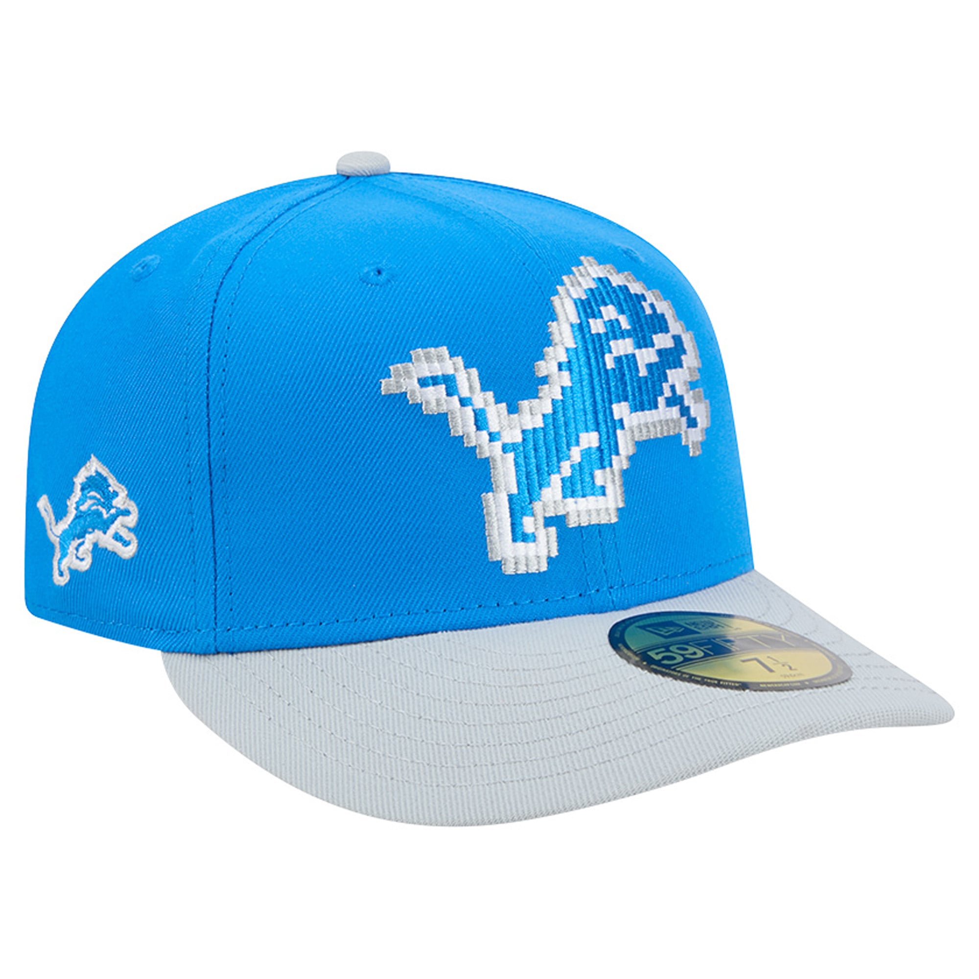 Men's New Era Blue/Silver Detroit Lions Pixel Curved 59FIFTY Fitted Hat