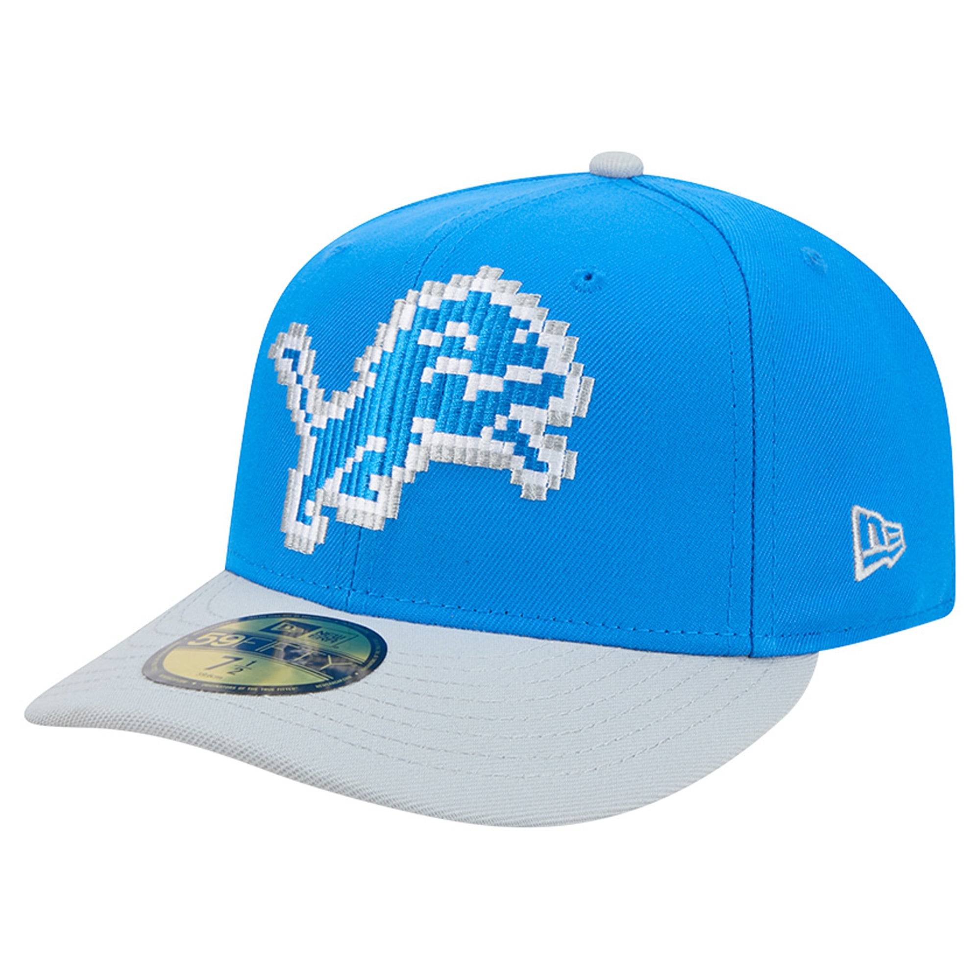 Men's New Era Blue/Silver Detroit Lions Pixel Curved 59FIFTY Fitted Hat