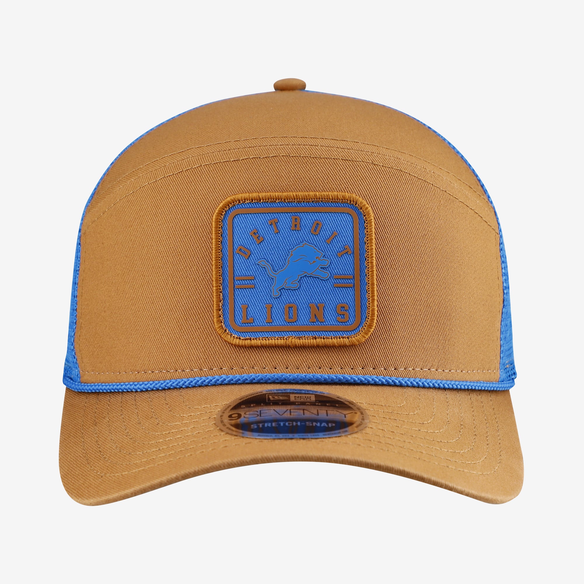 Men's New Era  Brown/Blue Detroit Lions Team Patch Split Panel 9SEVENTY Adjustable Trucker Hat