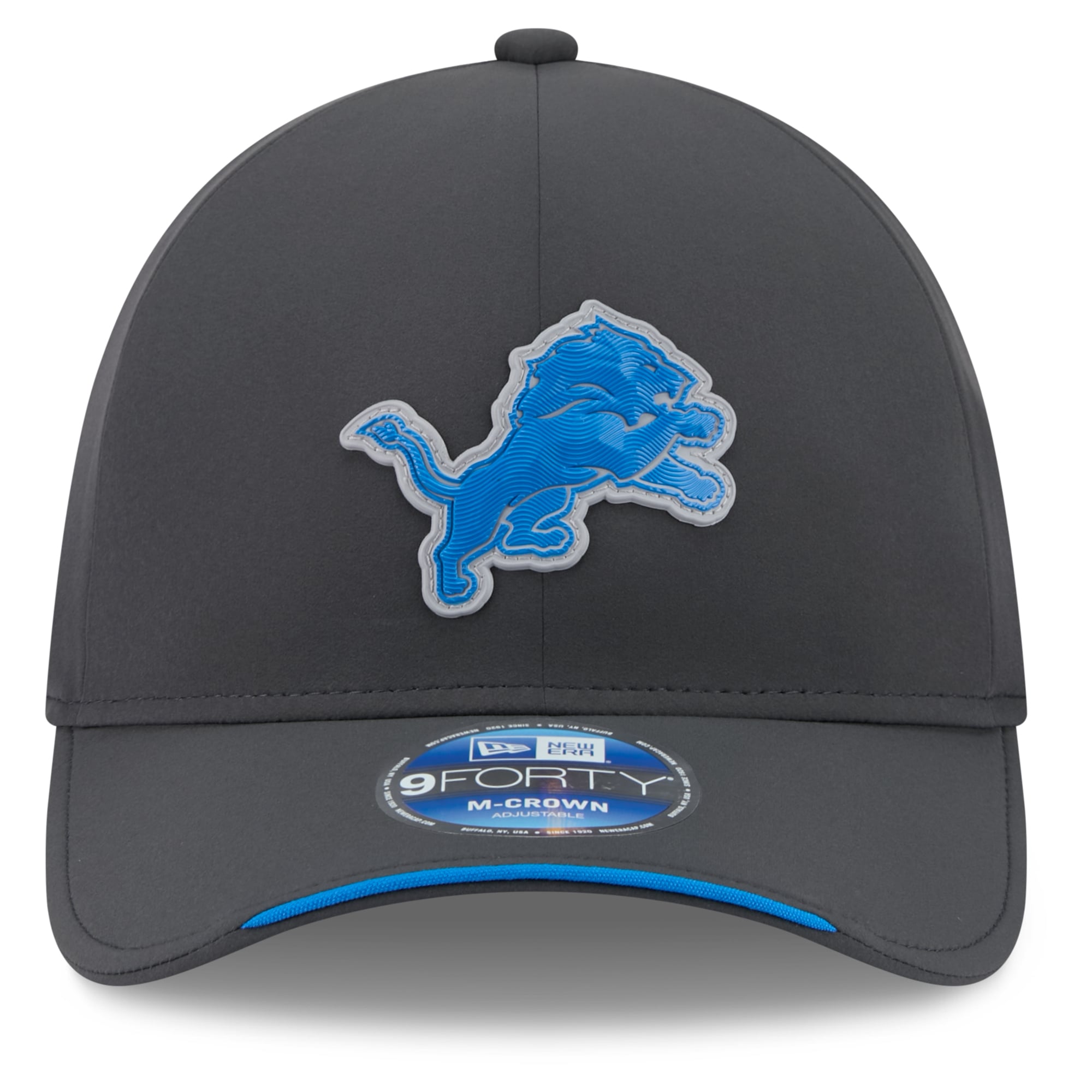 Casquette ajustable New Era Detroit Lions 2026 Sideline pour homme, couleur anthracite, modèle 9FORTY M-Crown, idéale pour les temps froids.