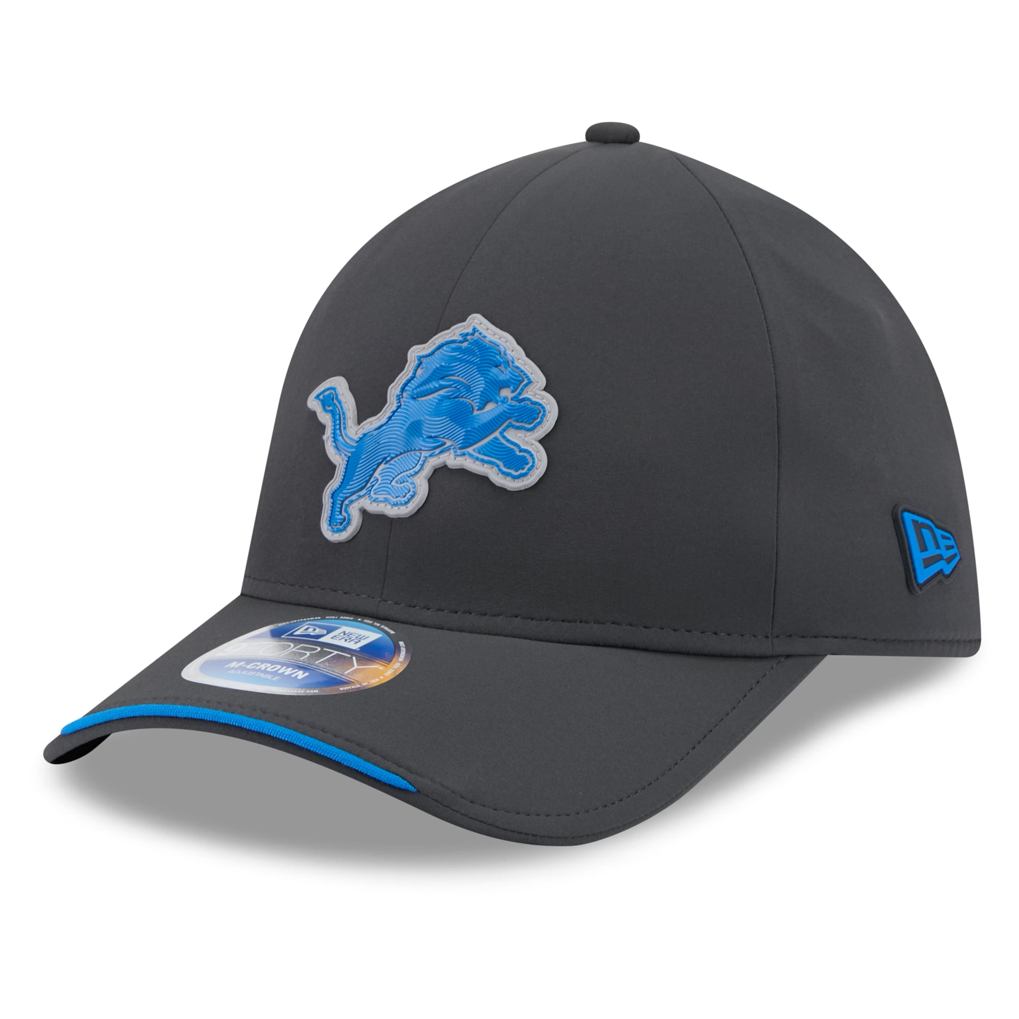 Casquette ajustable New Era Detroit Lions 2026 Sideline pour homme, couleur anthracite, modèle 9FORTY M-Crown, idéale pour les temps froids.