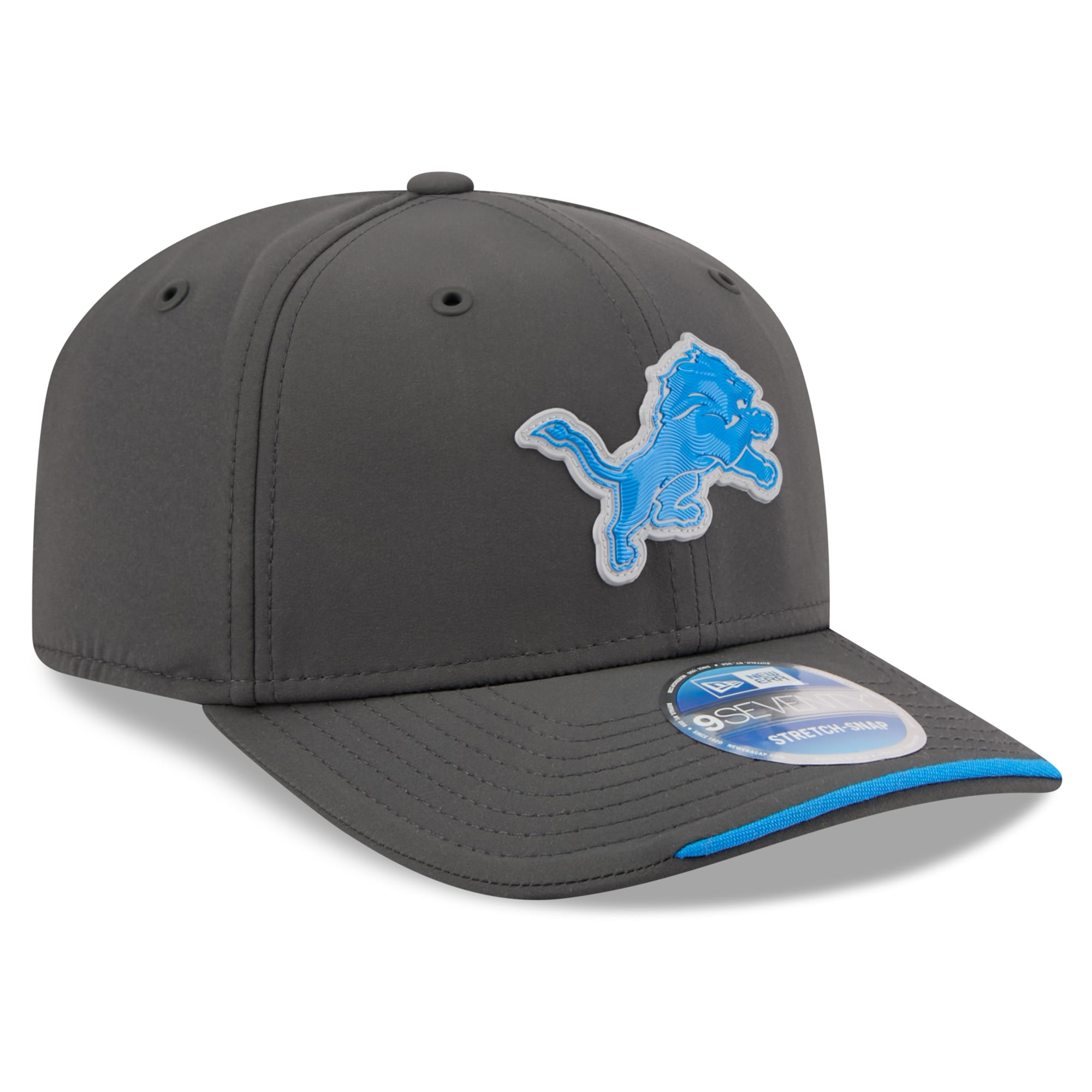 Casquette ajustable New Era Detroit Lions 2026 Sideline pour homme, couleur anthracite, modèle 9SEVENTY, idéale pour les temps froids.