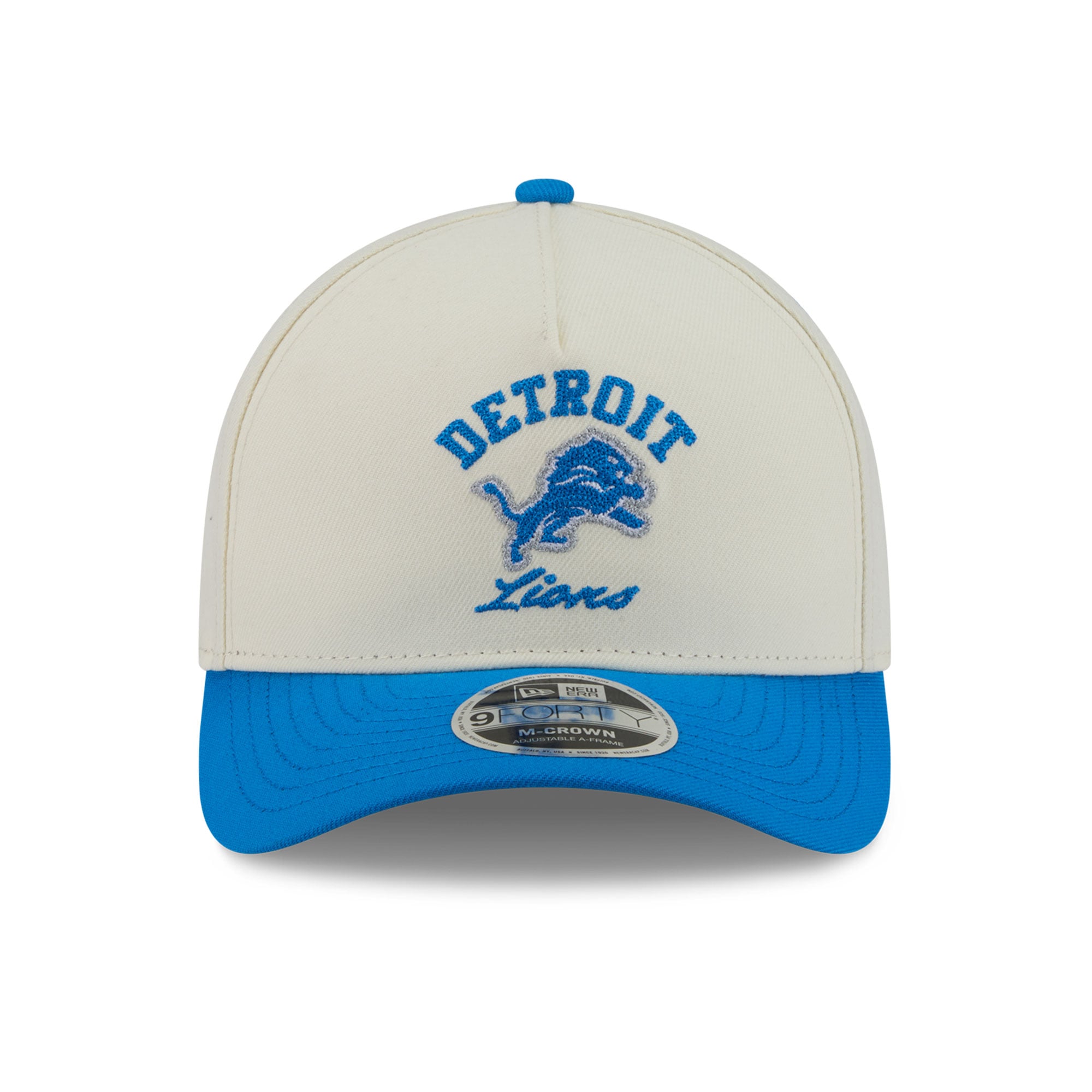 Casquette ajustable New Era pour homme, crème/bleue, Detroit Lions Arch 9FORTY, modèle A-Frame M-Crown