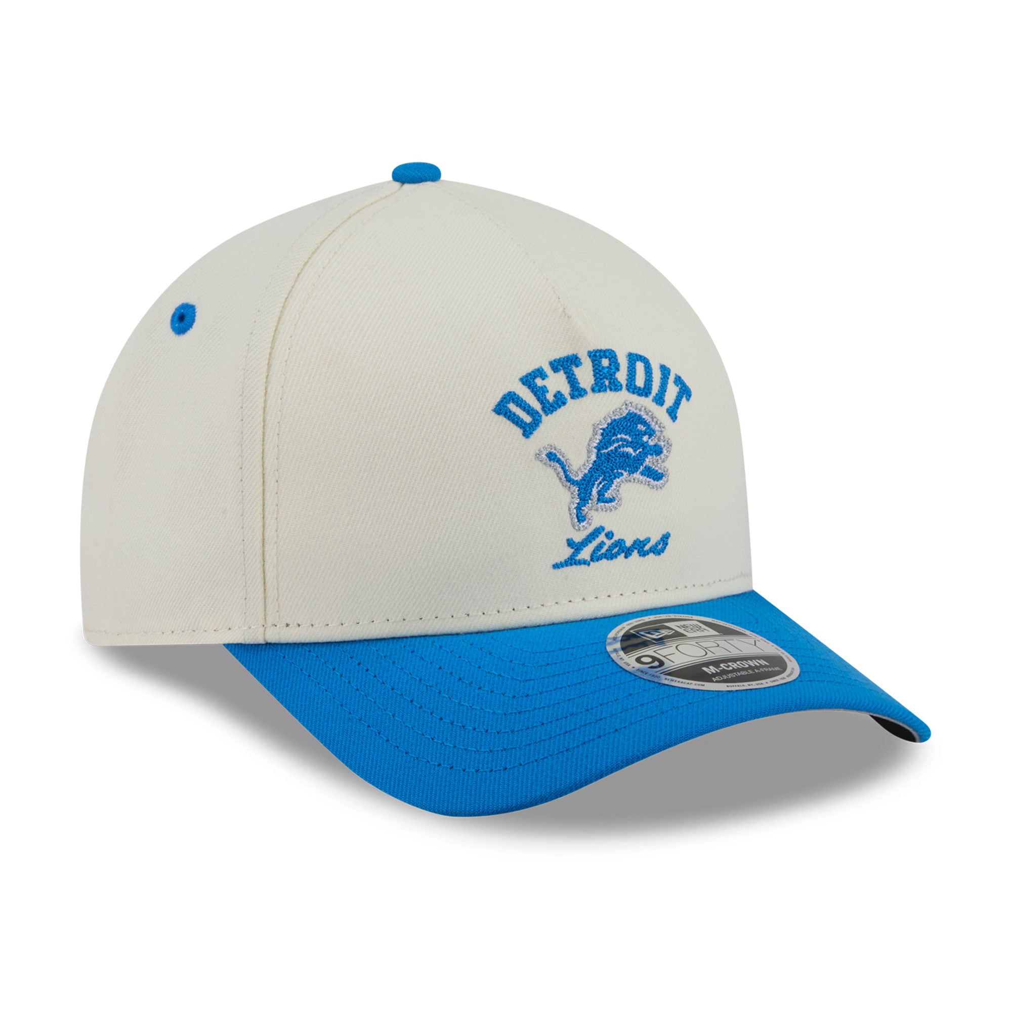 Casquette ajustable New Era pour homme, crème/bleue, Detroit Lions Arch 9FORTY, modèle A-Frame M-Crown