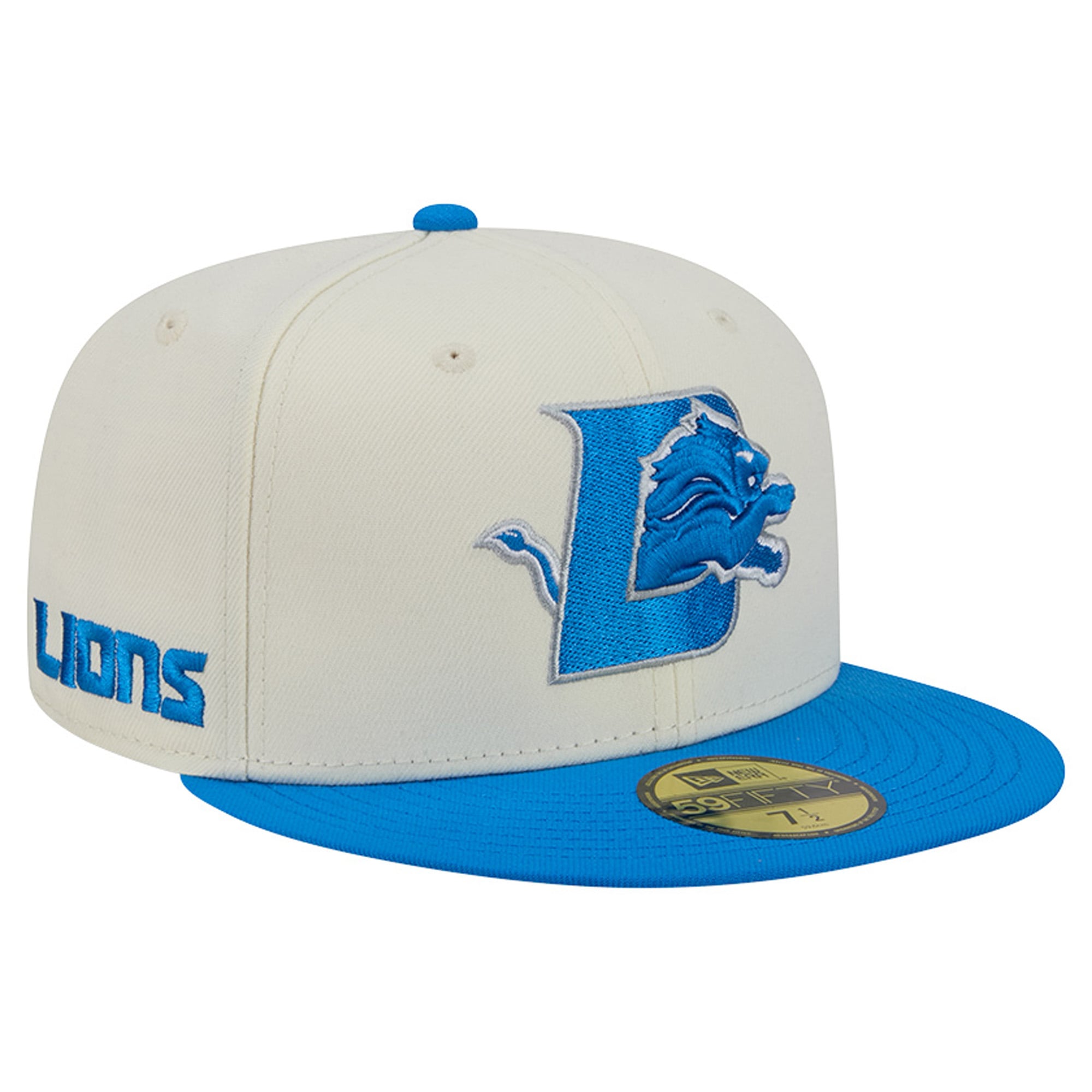 Men's New Era Cream/Blue Detroit Lions Deceptor 59FIFTY Fitted Hat