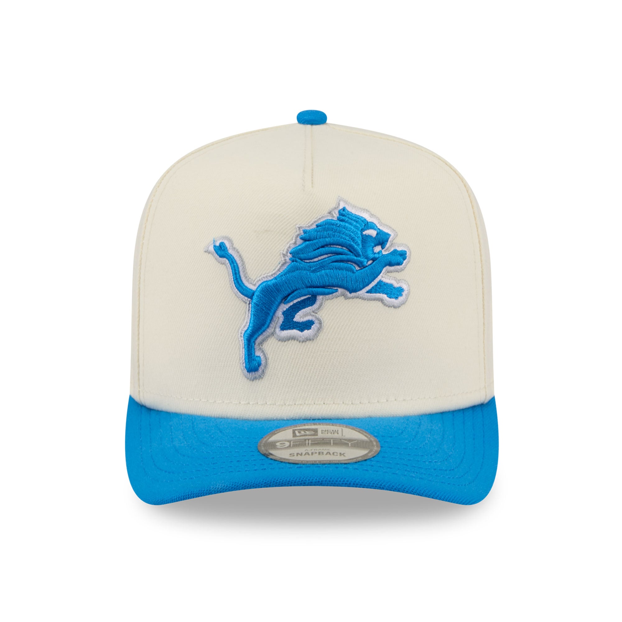 Casquette snapback New Era 9FIFTY crème/bleue pour homme, logo Detroit Lions à l'arrière.