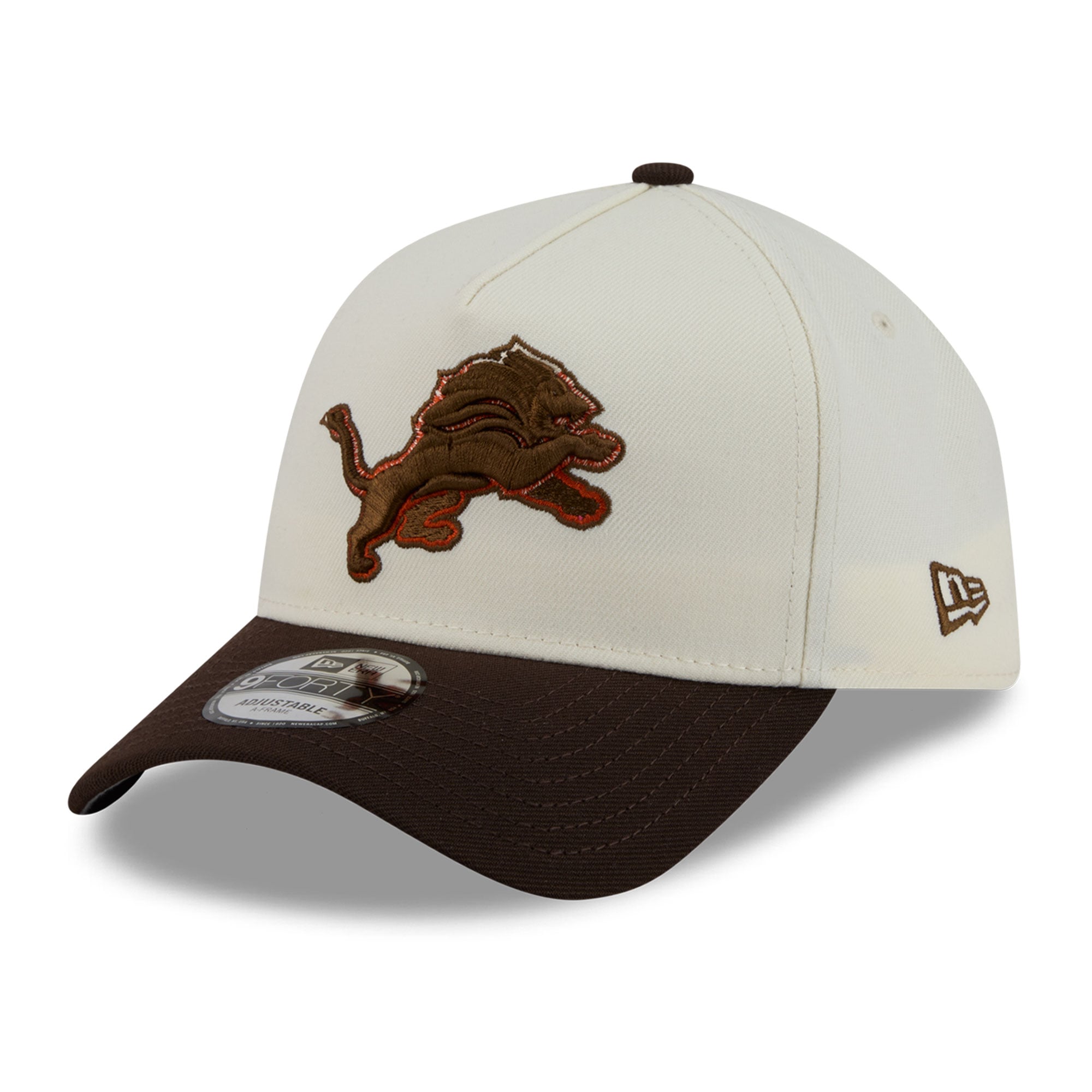 Men's New Era Cream/Brown Detroit Lions Pumpkin Spice A-Frame 9FORTY Adjustable Hat