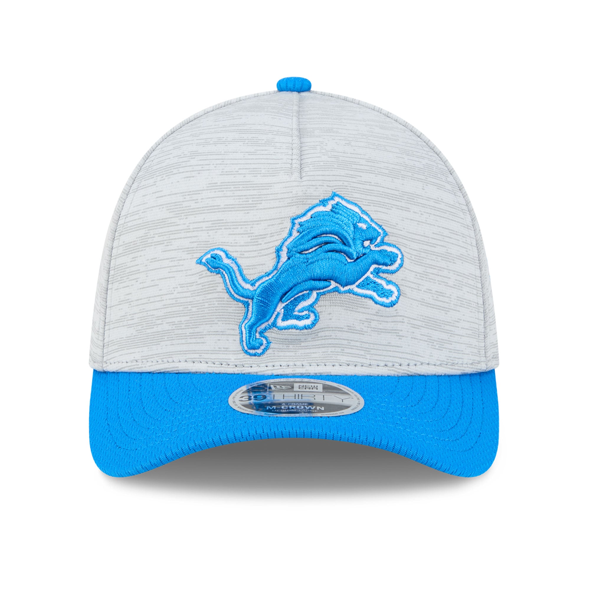 Casquette New Era Flex grise et bleue Detroit Lions Tech M-Crown A-Frame 39THIRTY pour homme