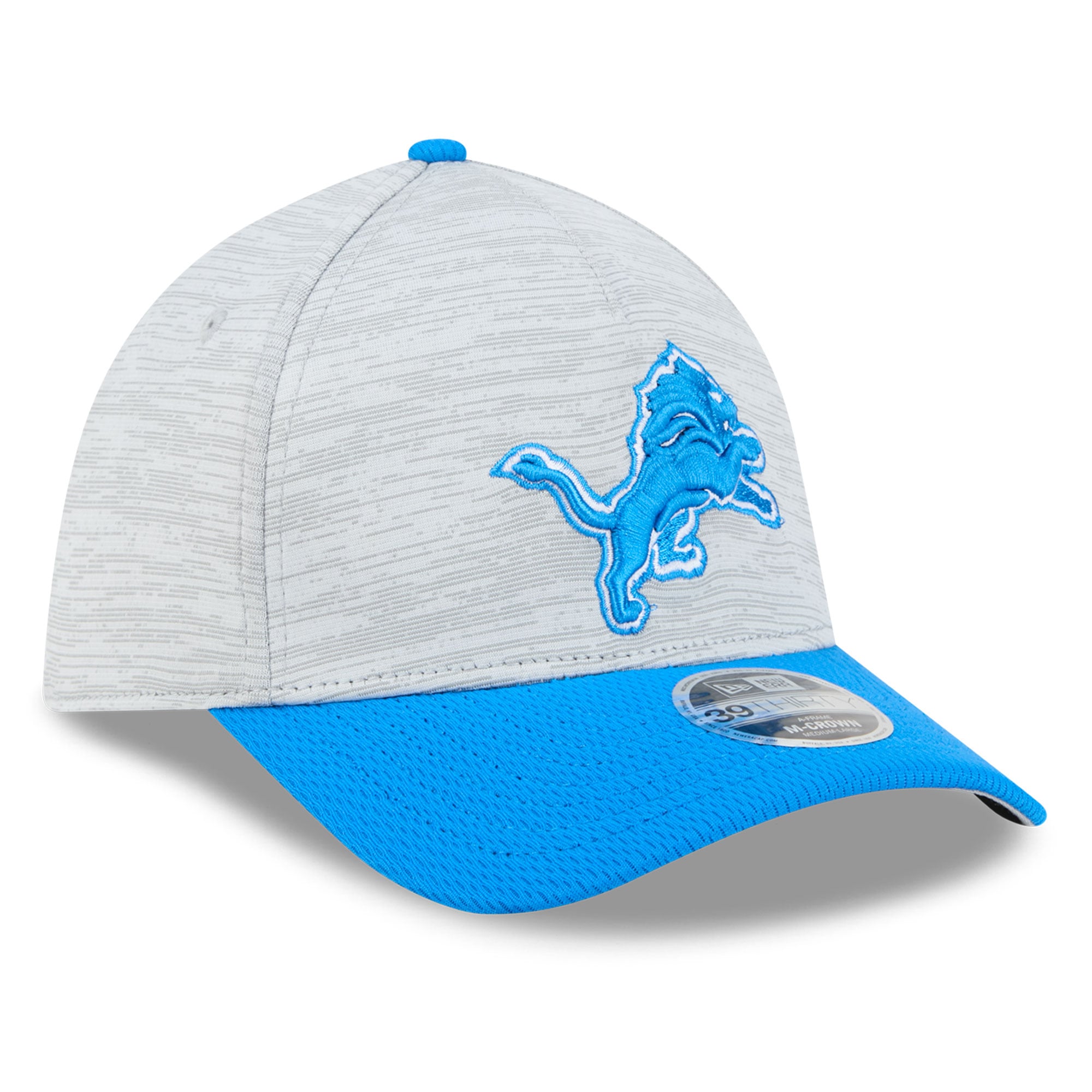 Casquette New Era Flex grise et bleue Detroit Lions Tech M-Crown A-Frame 39THIRTY pour homme
