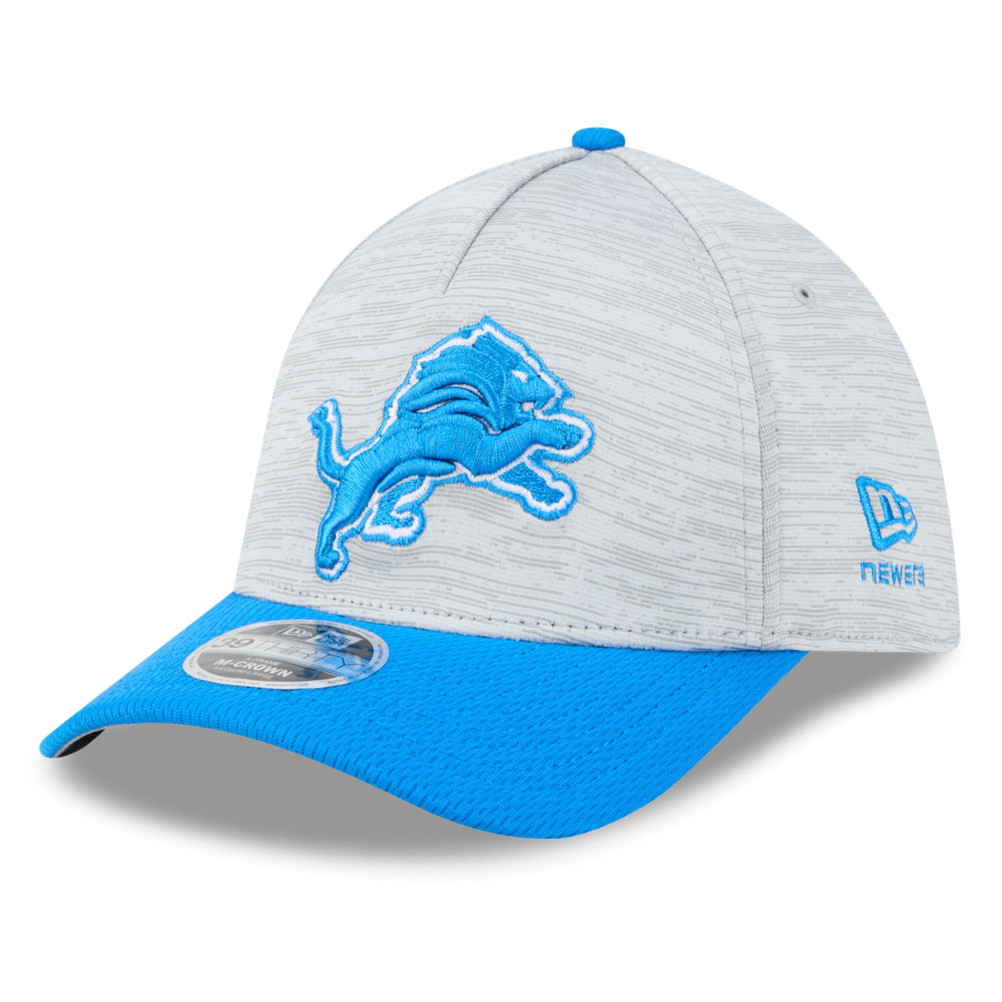 Casquette New Era Flex grise et bleue Detroit Lions Tech M-Crown A-Frame 39THIRTY pour homme