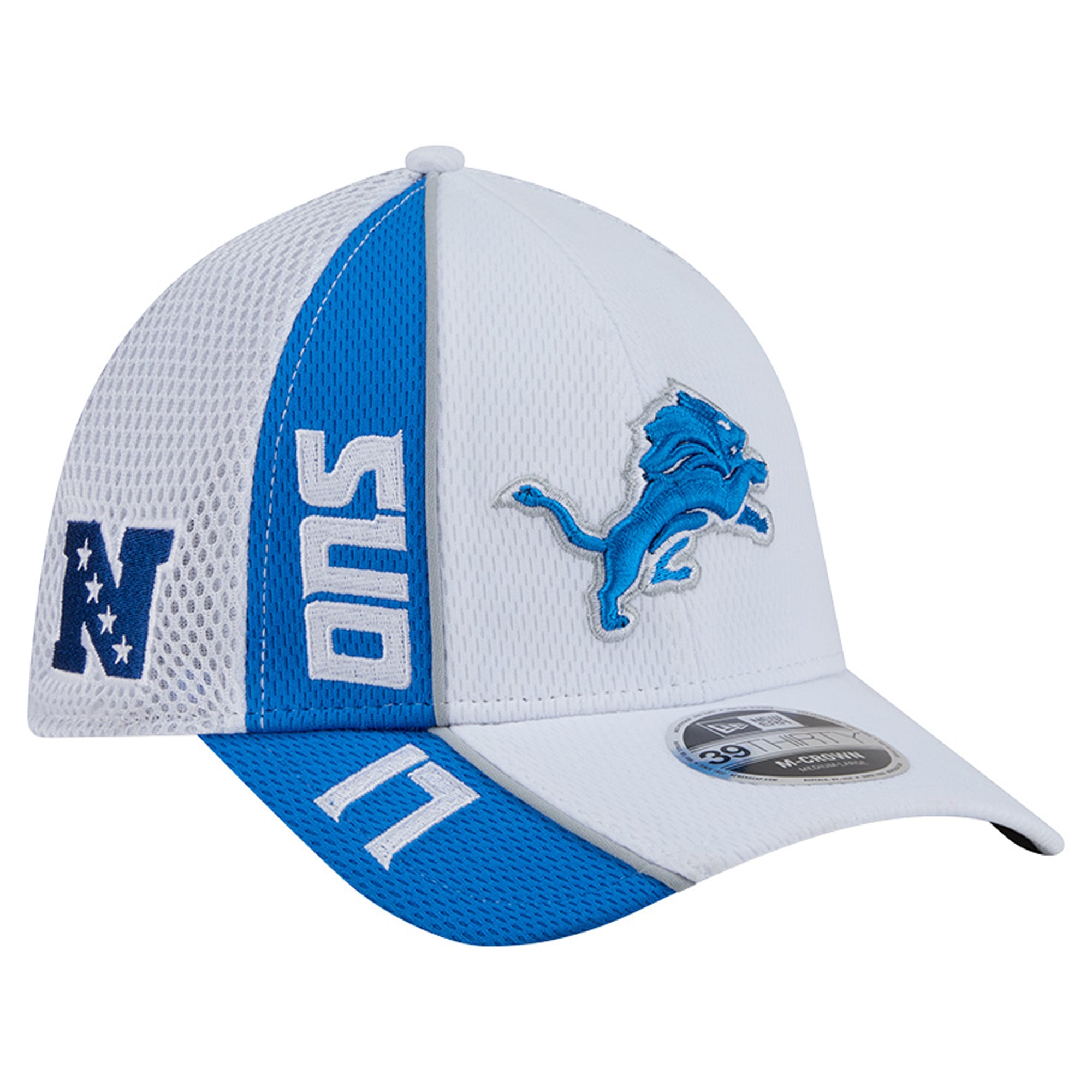 Casquette New Era blanche et bleue Detroit Lions Dash 39THIRTY M-Crown Flex pour homme