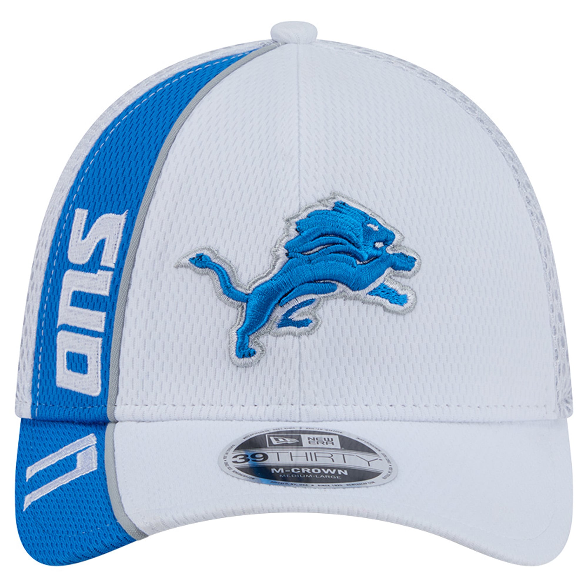 Casquette New Era blanche et bleue Detroit Lions Dash 39THIRTY M-Crown Flex pour homme