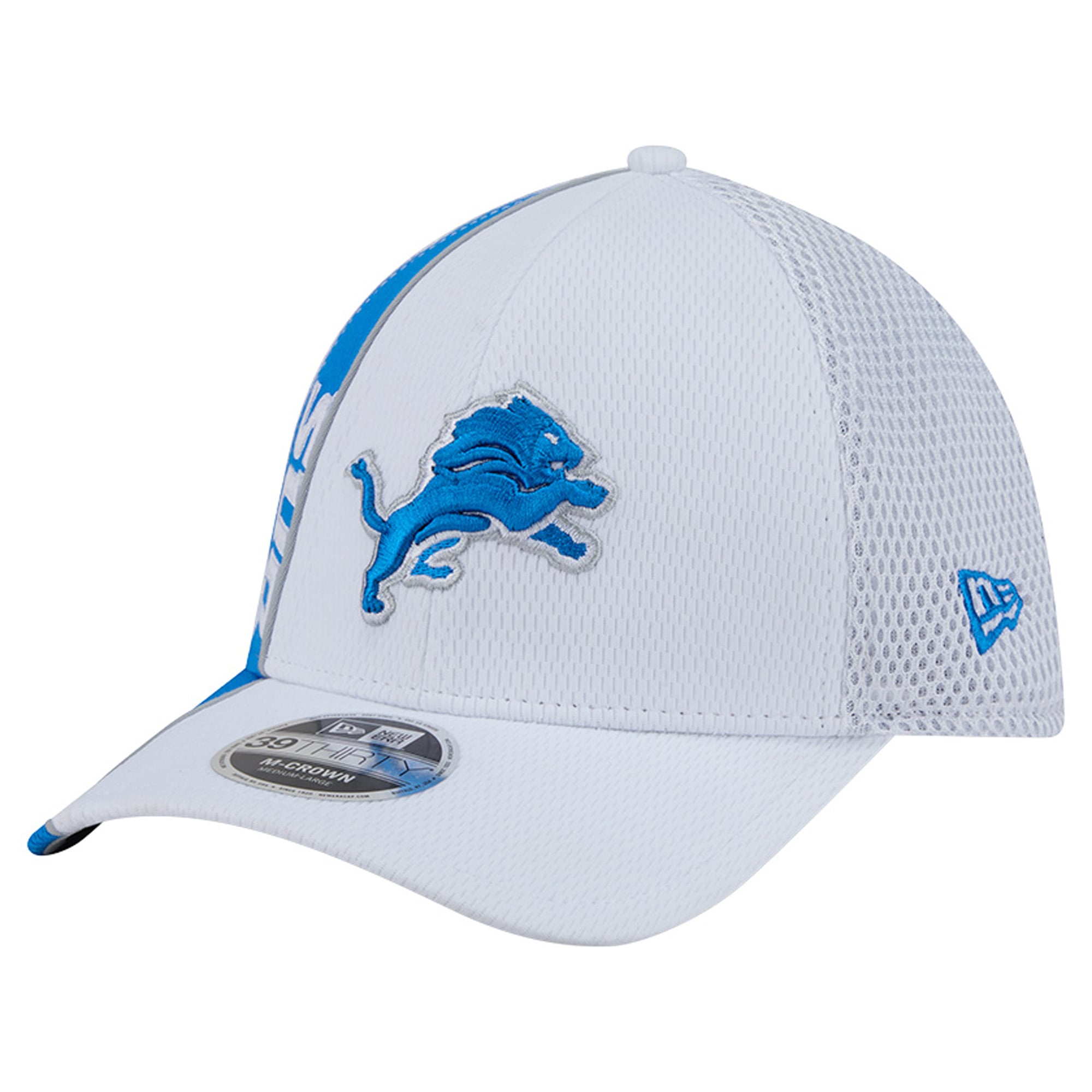 Casquette New Era blanche et bleue Detroit Lions Dash 39THIRTY M-Crown Flex pour homme