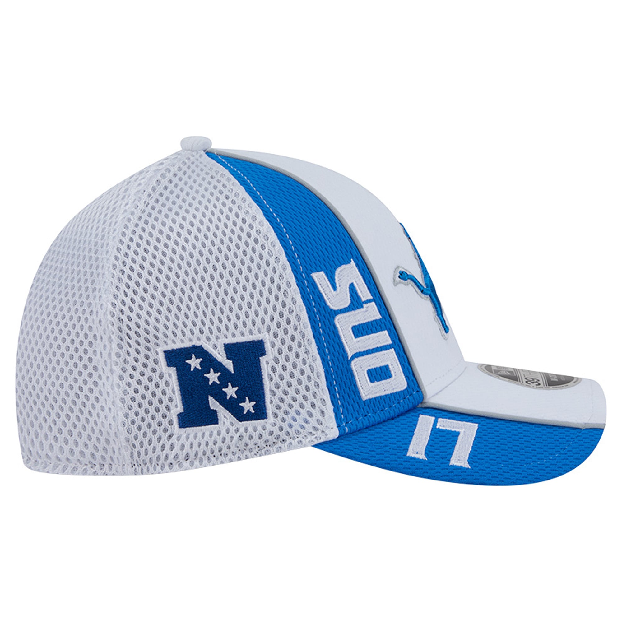 Casquette New Era blanche et bleue Detroit Lions Dash 39THIRTY M-Crown Flex pour homme