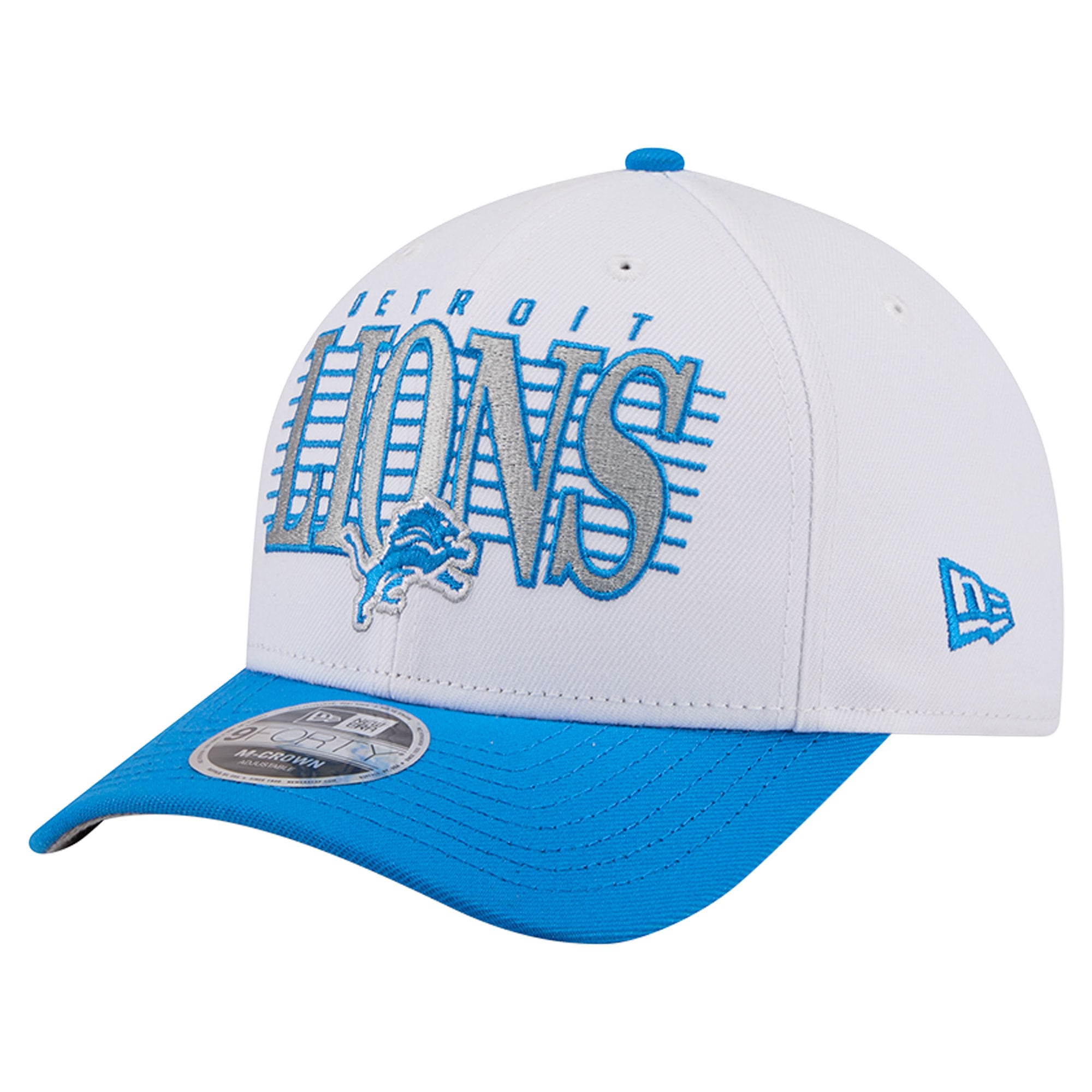Casquette ajustable New Era blanche et bleue Detroit Lions Loyal 9FORTY M-Crown pour homme