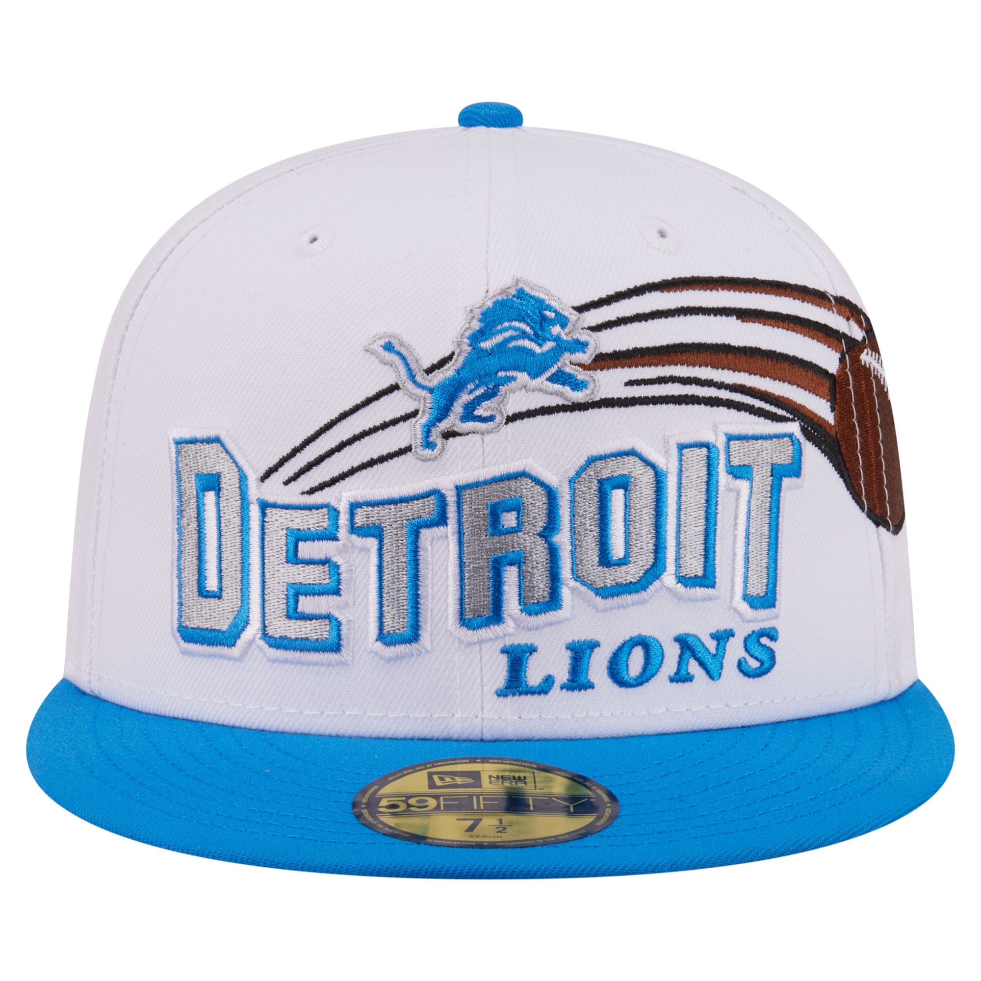 Casquette ajustée New Era 59FIFTY pour homme, blanche et bleue, Detroit Lions Retro Swoop