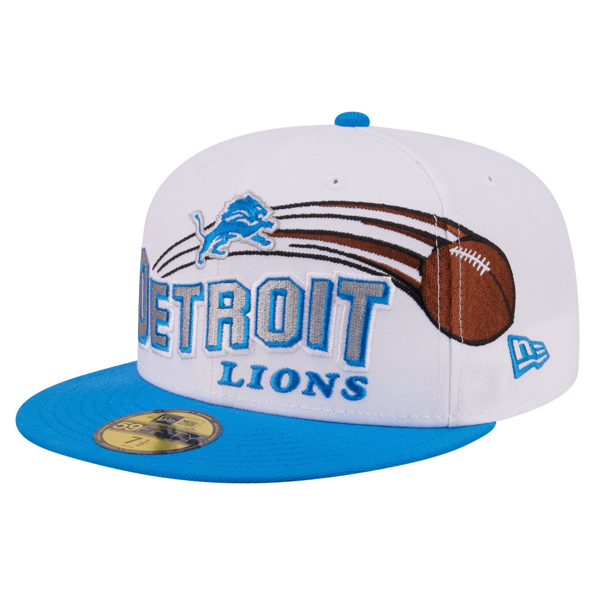 Casquette ajustée New Era 59FIFTY pour homme, blanche et bleue, Detroit Lions Retro Swoop