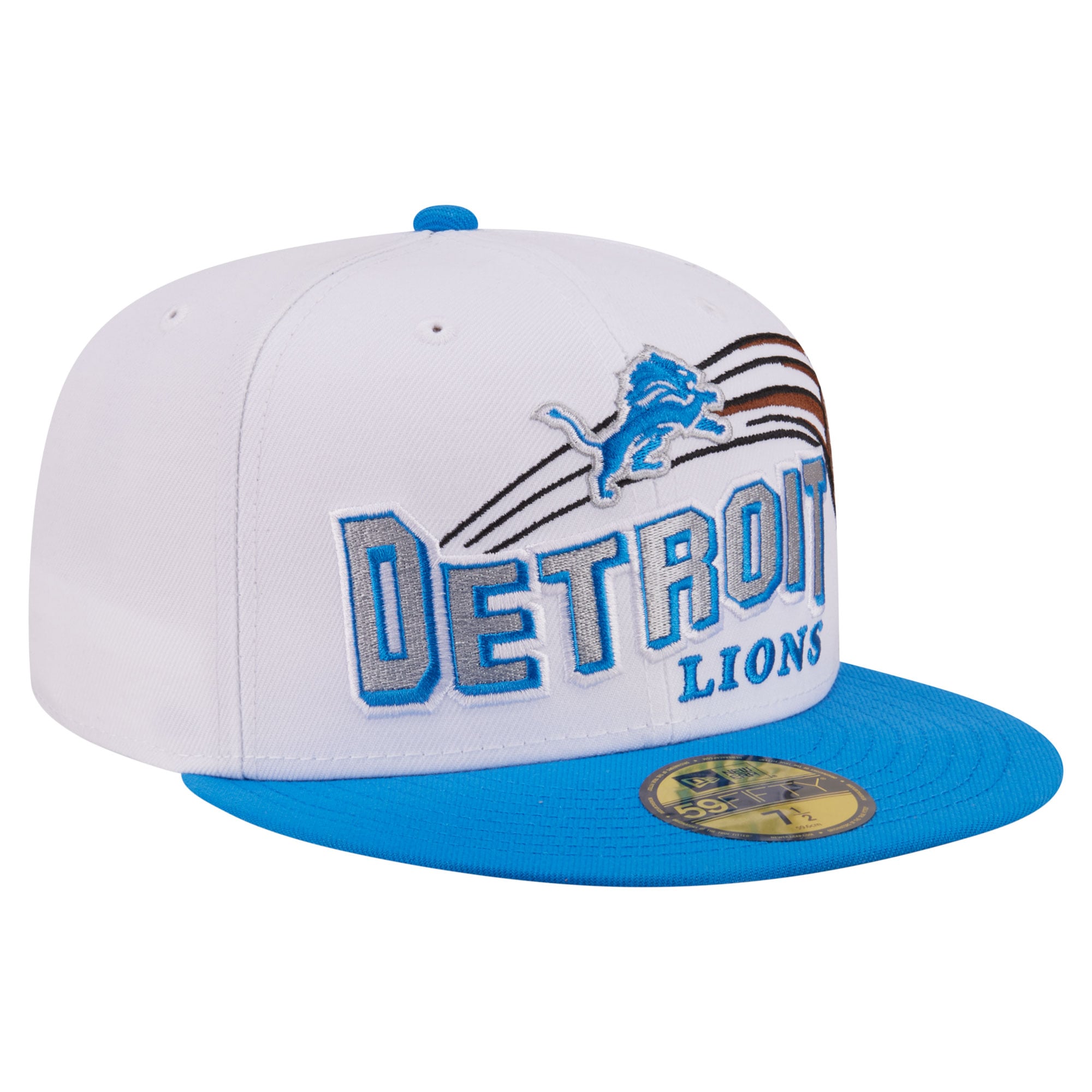 Casquette ajustée New Era 59FIFTY pour homme, blanche et bleue, Detroit Lions Retro Swoop