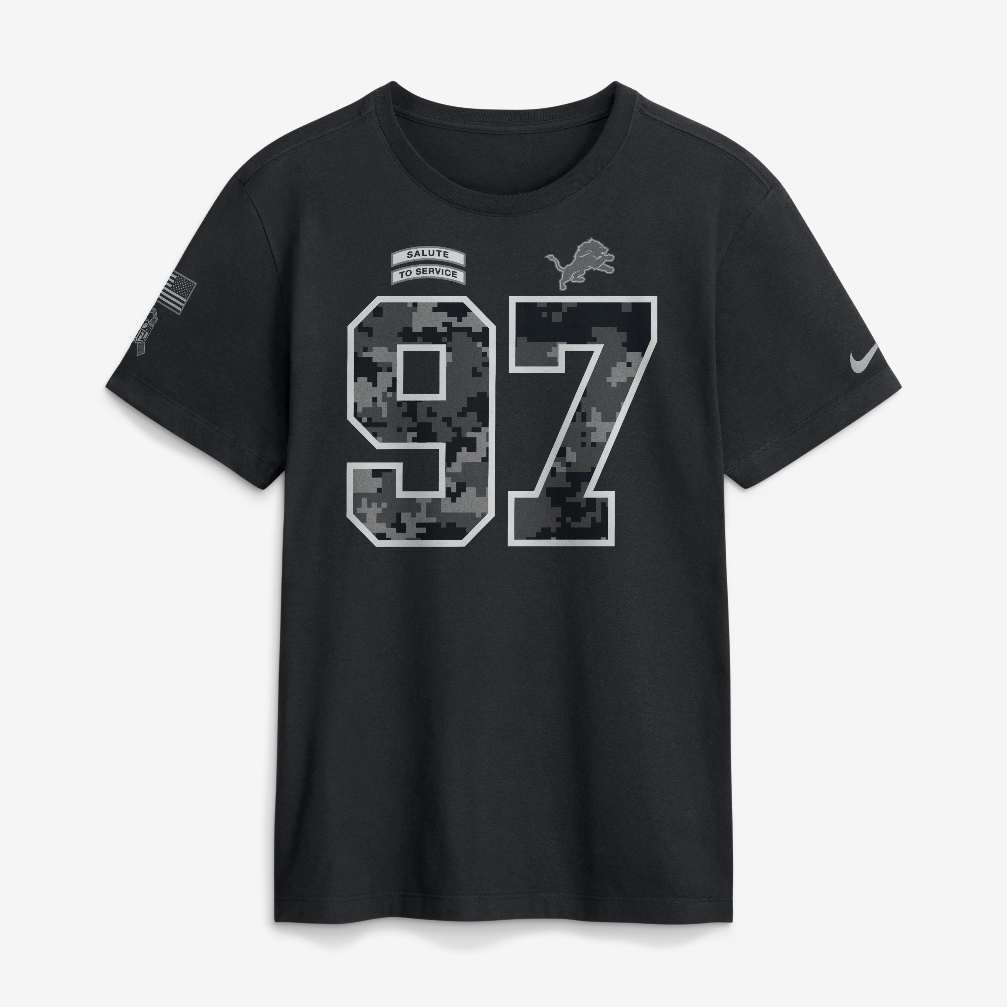 T-shirt Nike Aidan Hutchinson noir Detroit Lions 2026 Salute to Service pour homme, avec nom et numéro
