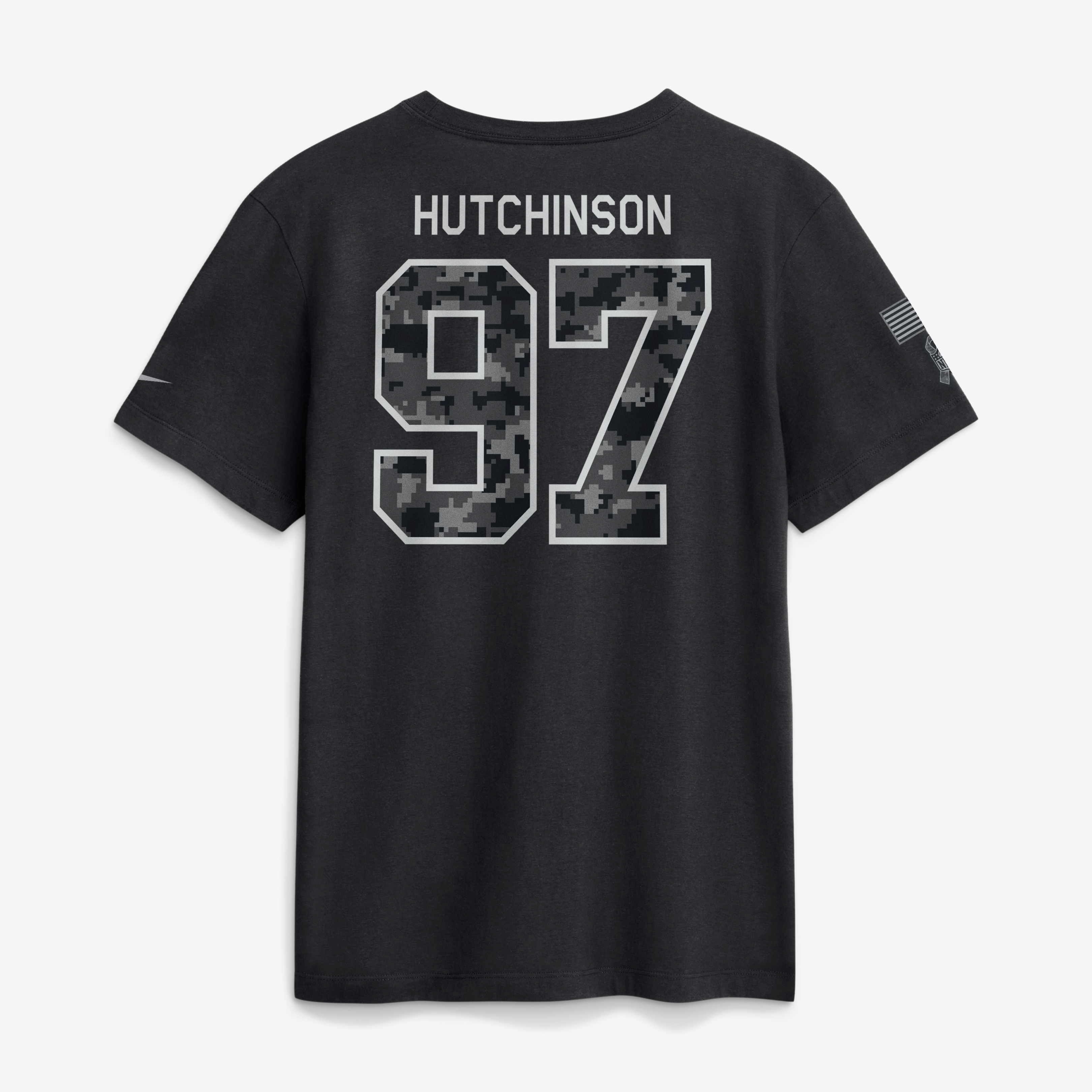 T-shirt Nike Aidan Hutchinson noir Detroit Lions 2026 Salute to Service pour homme, avec nom et numéro