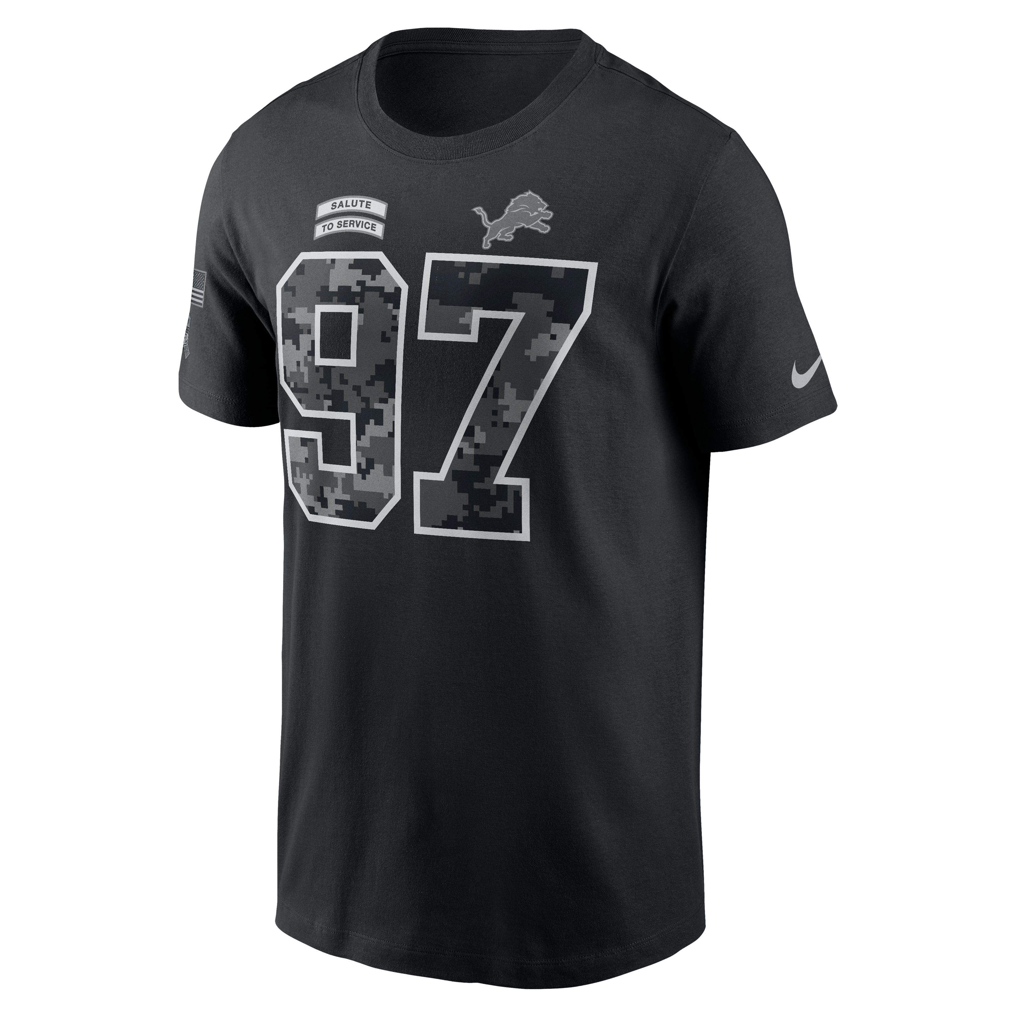 T-shirt Nike Aidan Hutchinson noir Detroit Lions 2026 Salute to Service pour homme, avec nom et numéro