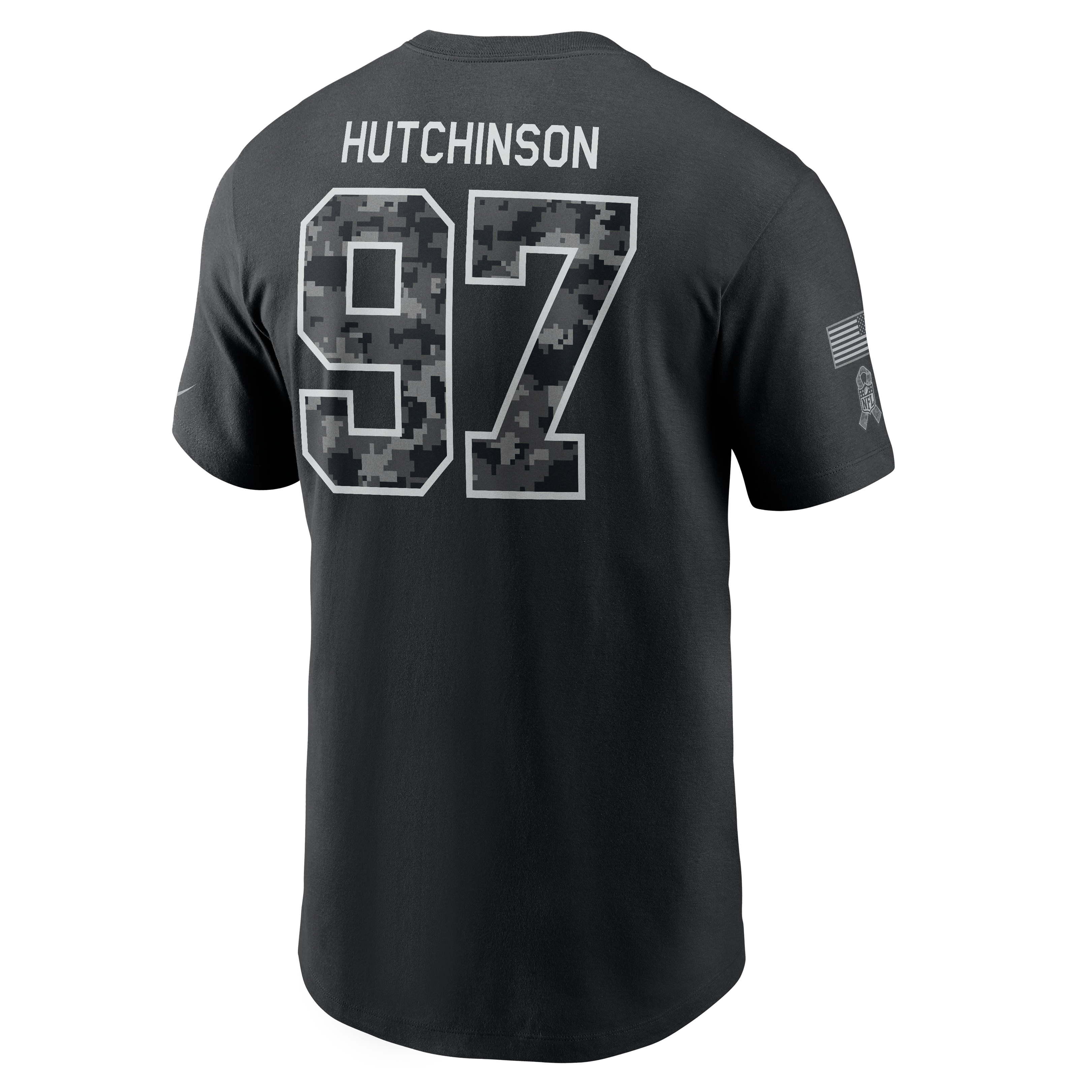 T-shirt Nike Aidan Hutchinson noir Detroit Lions 2026 Salute to Service pour homme, avec nom et numéro
