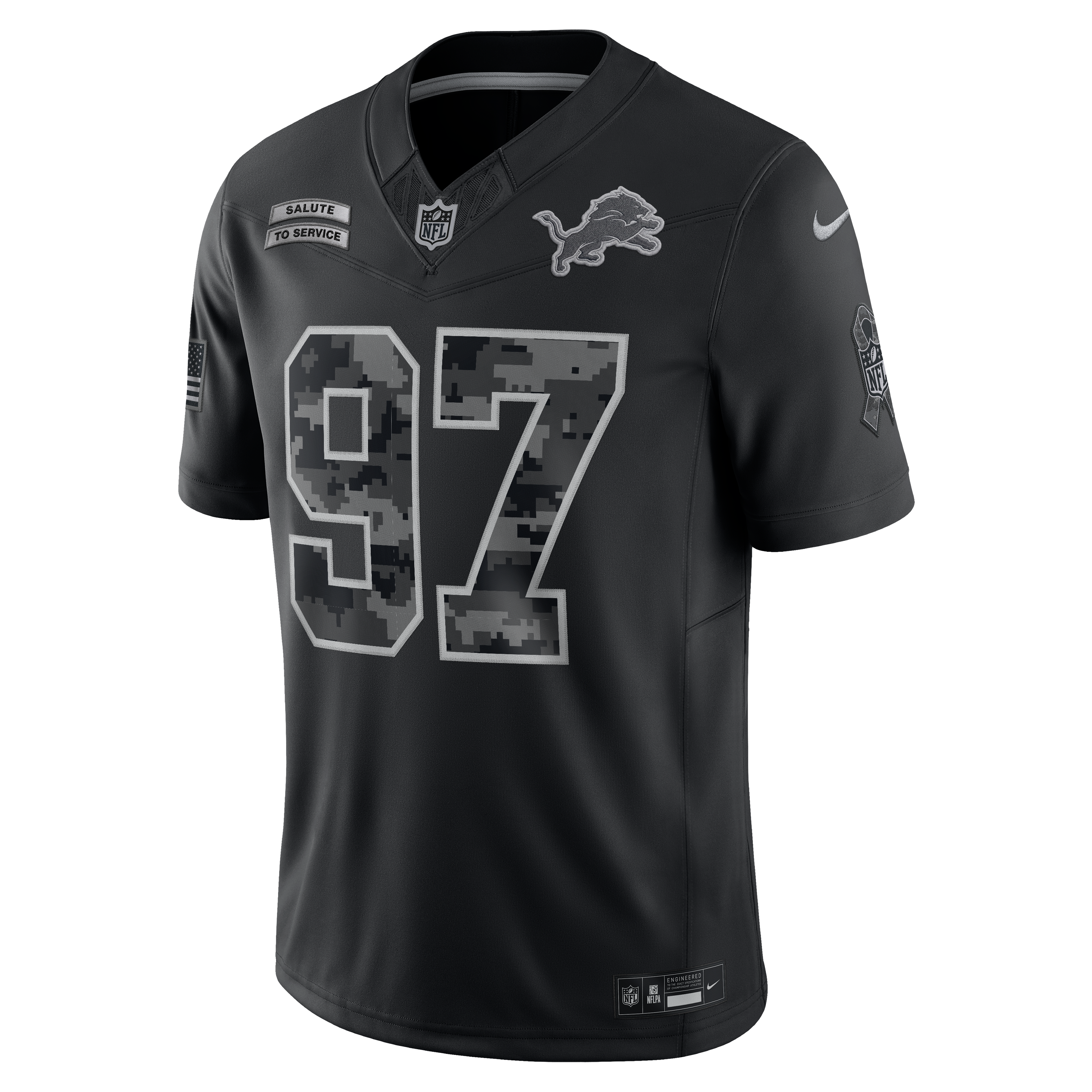 Maillot Nike Aidan Hutchinson noir Detroit Lions 2026 Salute to Service, édition limitée cousue