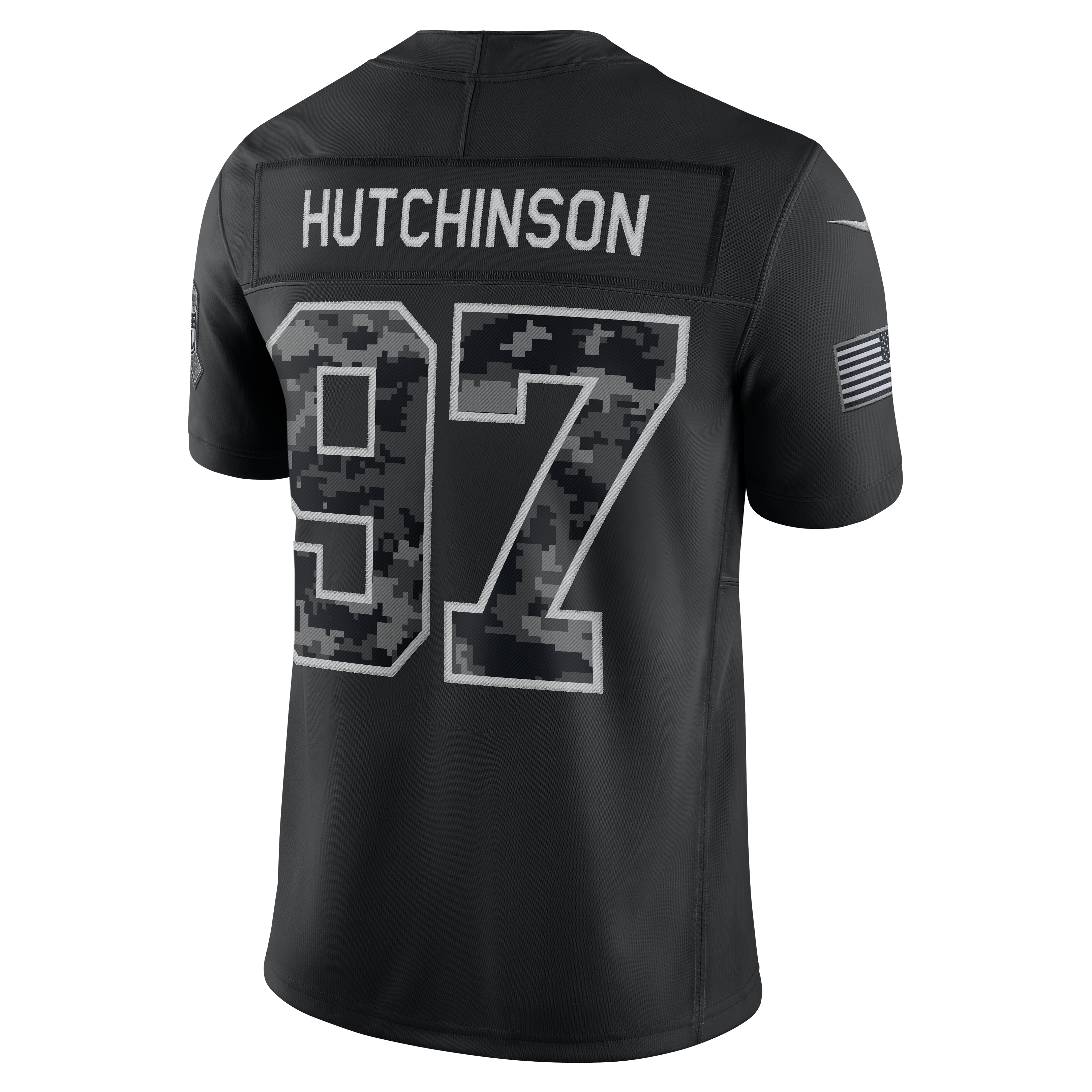 Maillot Nike Aidan Hutchinson noir Detroit Lions 2026 Salute to Service, édition limitée cousue