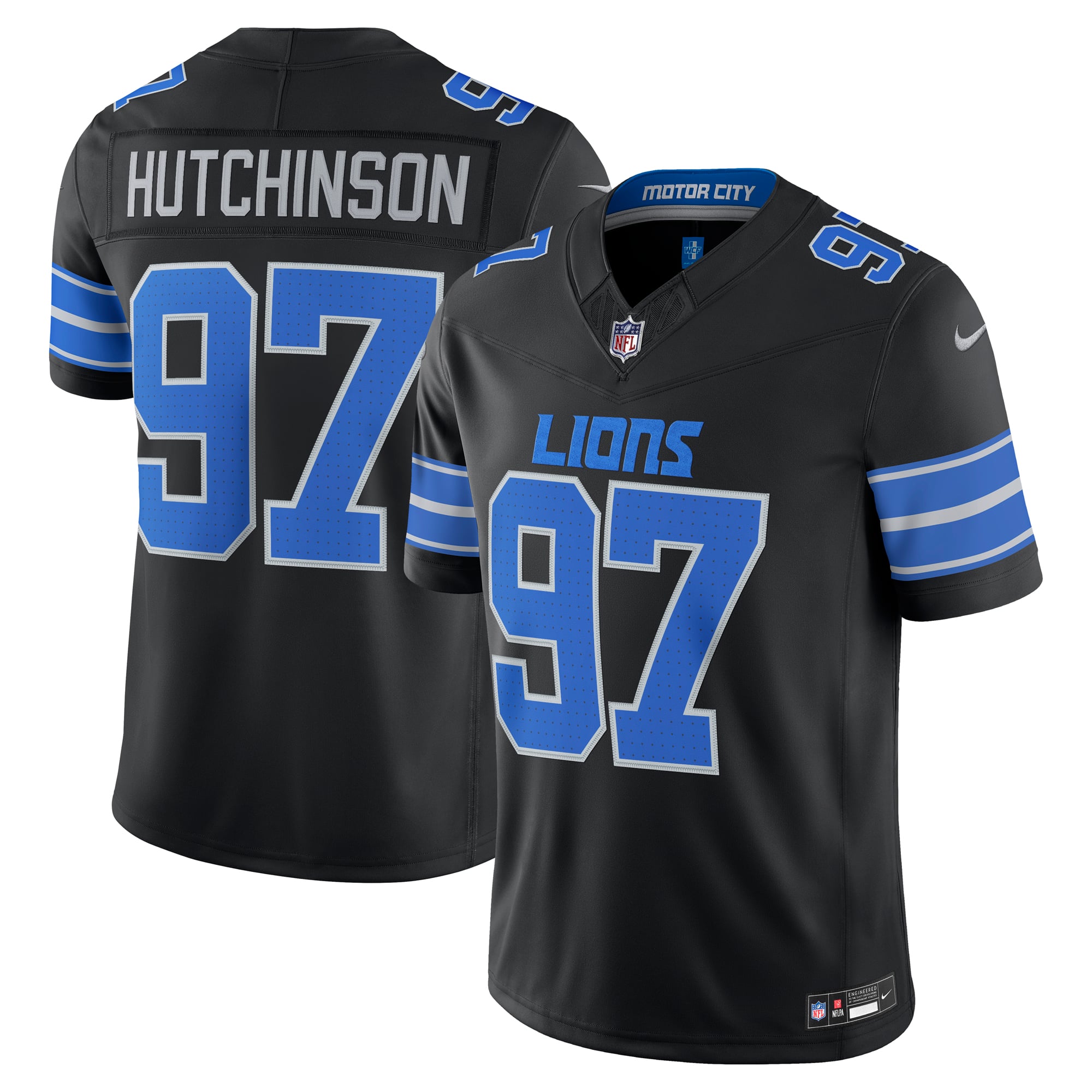 Men's Nike Aidan Hutchinson Blue Detroit Lions Team Vapor F.U.S.E. Stitched Limited Jersey