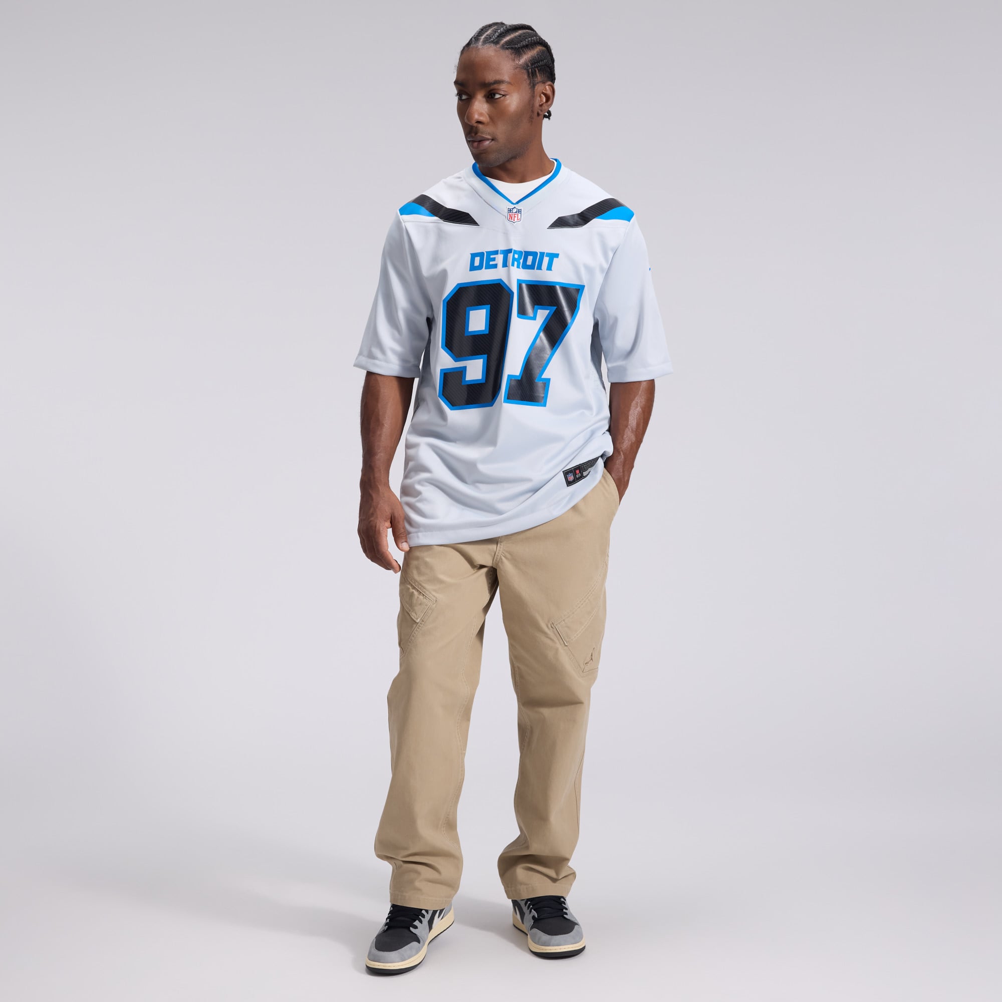 Men's Nike Aidan Hutchinson Silver Detroit Lions 2026 Rivalries Collection Game Jersey