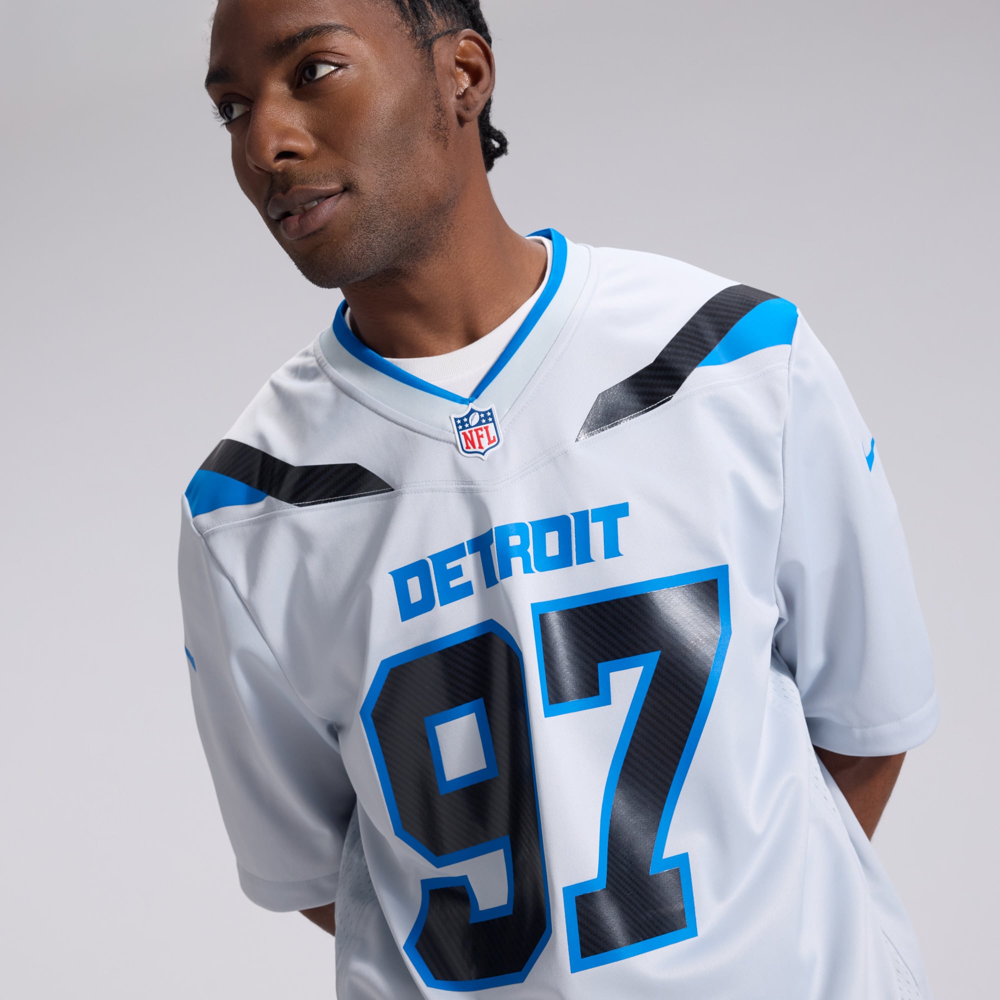 Men's Nike Aidan Hutchinson Silver Detroit Lions 2026 Rivalries Collection Game Jersey