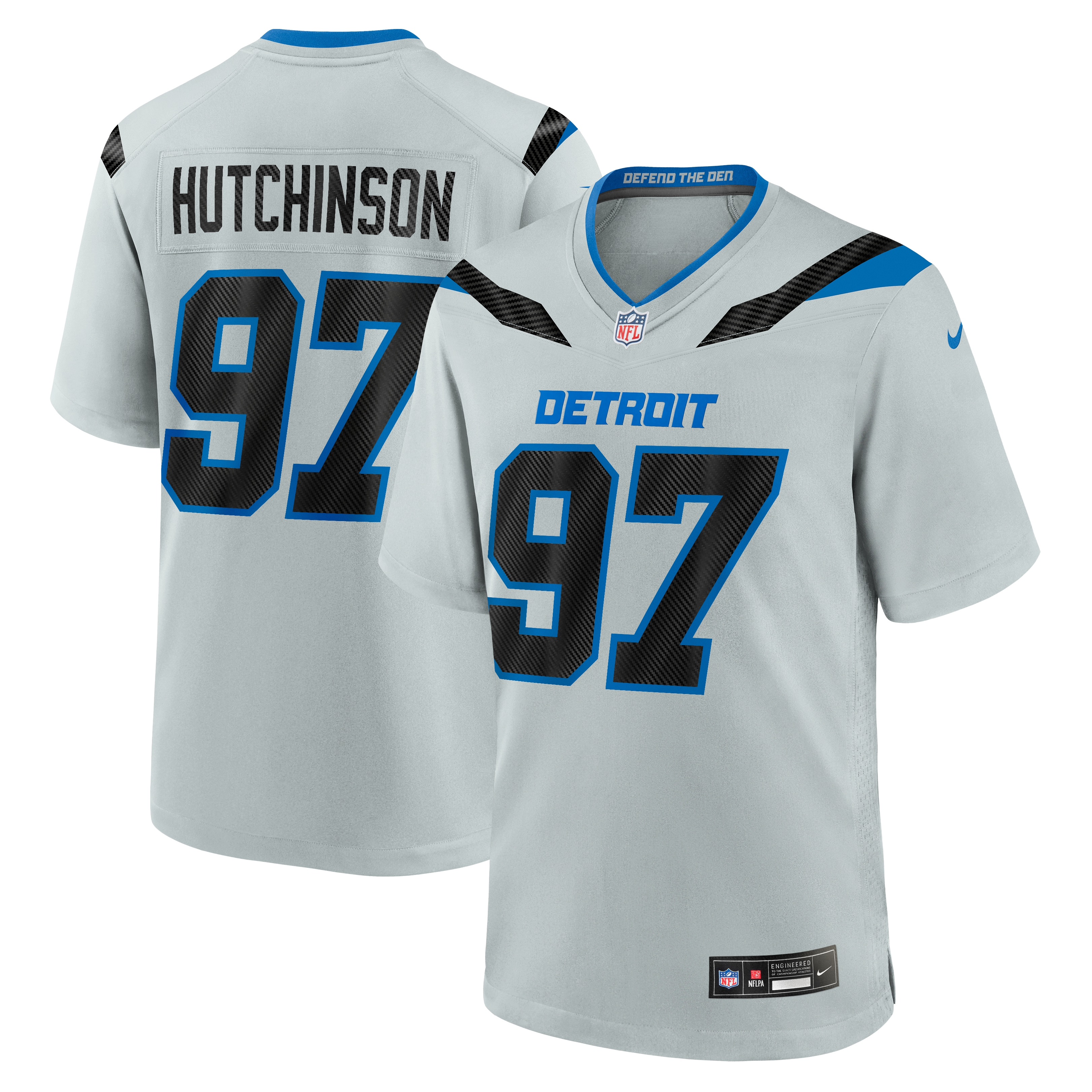Men's Nike Aidan Hutchinson Silver Detroit Lions 2026 Rivalries Collection Game Jersey
