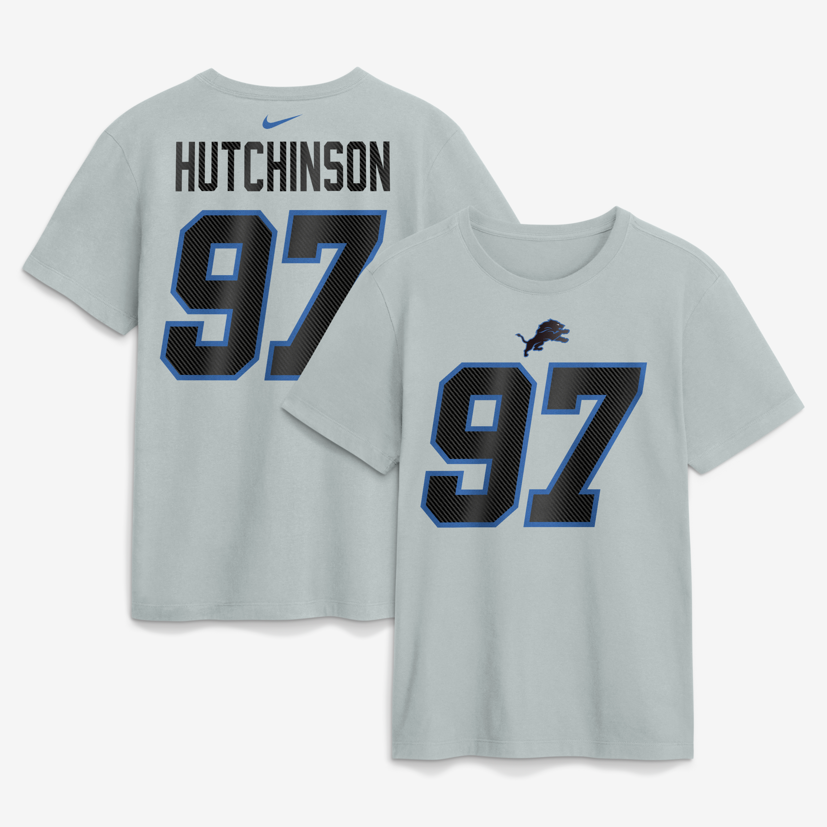 Men's Nike Aidan Hutchinson Silver Detroit Lions 2026 Rivalries Collection Player Name & Number T-Shirt