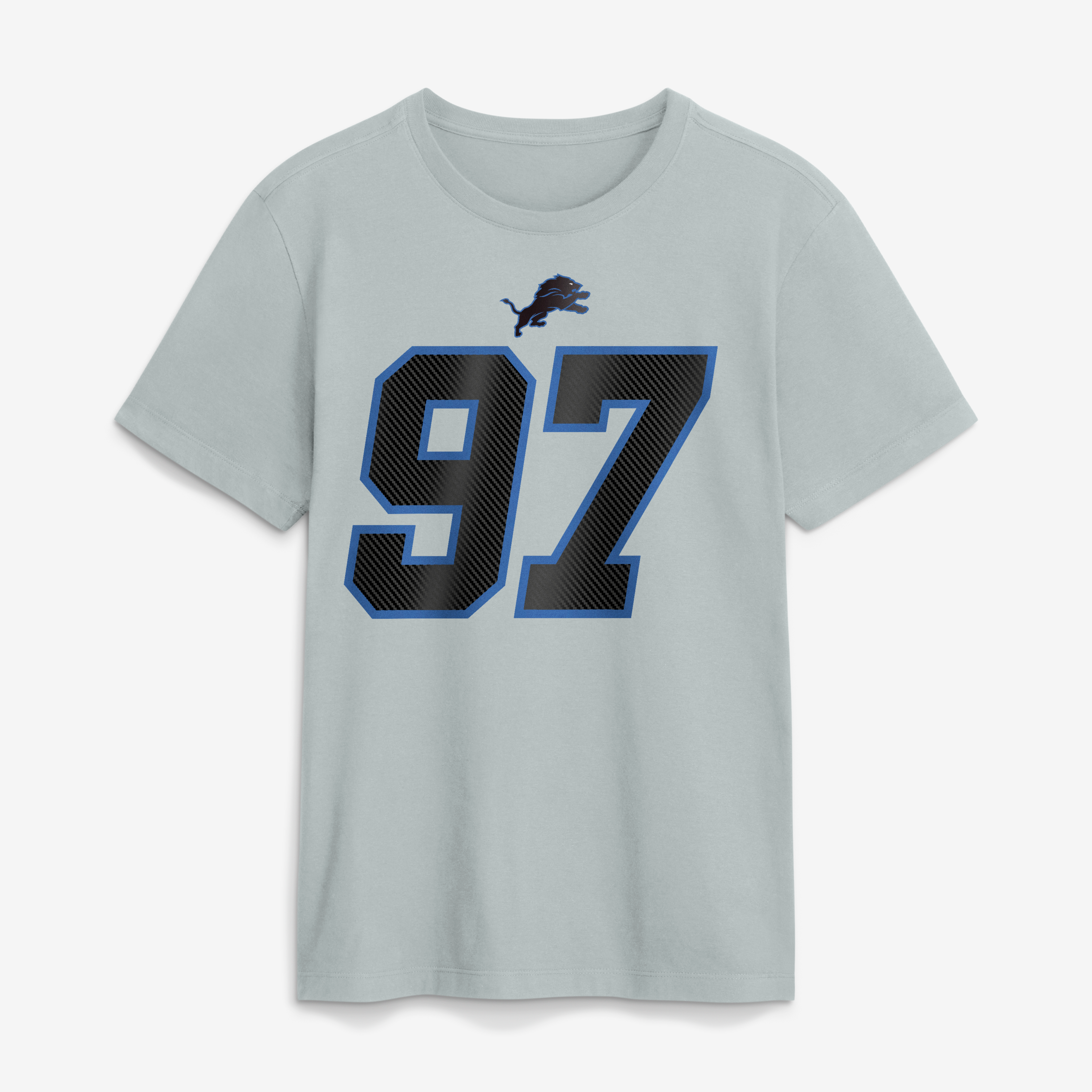 Men's Nike Aidan Hutchinson Silver Detroit Lions 2026 Rivalries Collection Player Name & Number T-Shirt