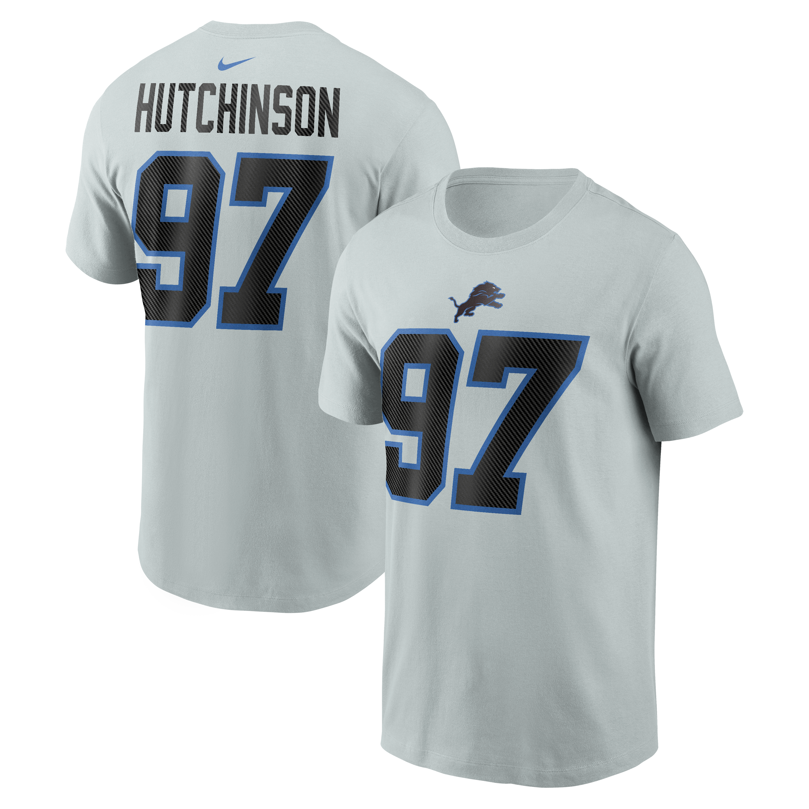 Men's Nike Aidan Hutchinson Silver Detroit Lions 2026 Rivalries Collection Player Name & Number T-Shirt