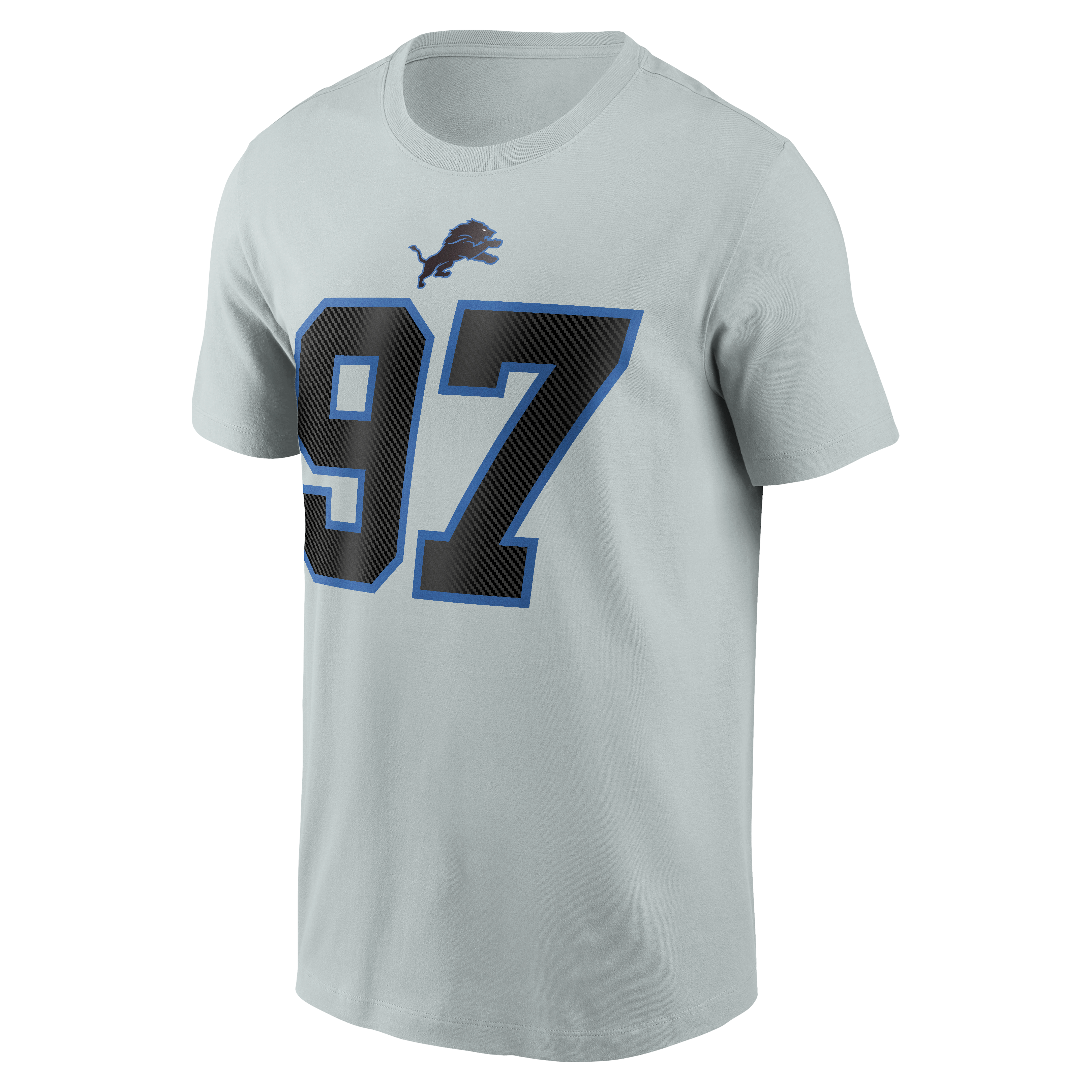 Men's Nike Aidan Hutchinson Silver Detroit Lions 2026 Rivalries Collection Player Name & Number T-Shirt