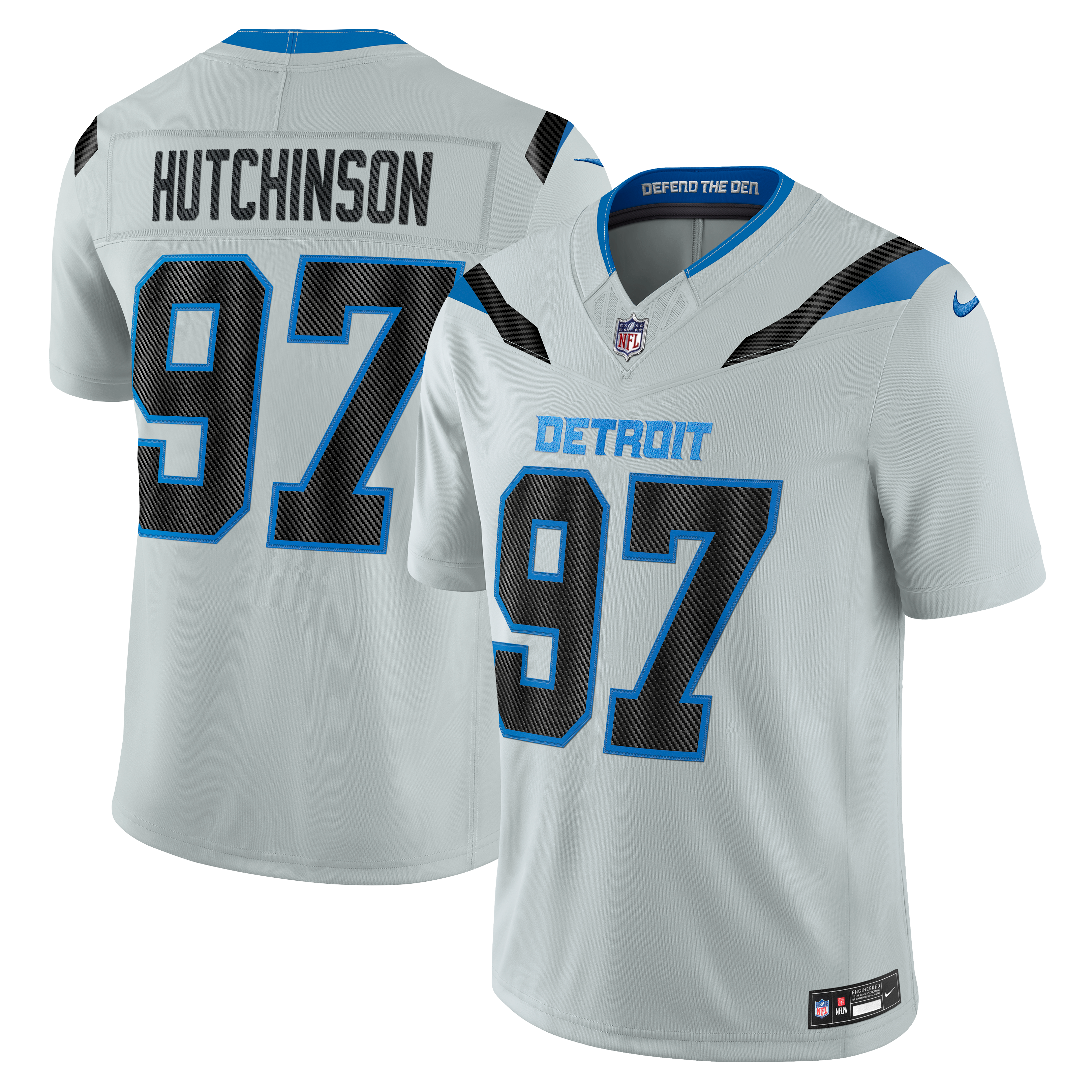 Men's Nike Aidan Hutchinson Silver Detroit Lions 2026 Rivalries Collection Stitched Limited Jersey