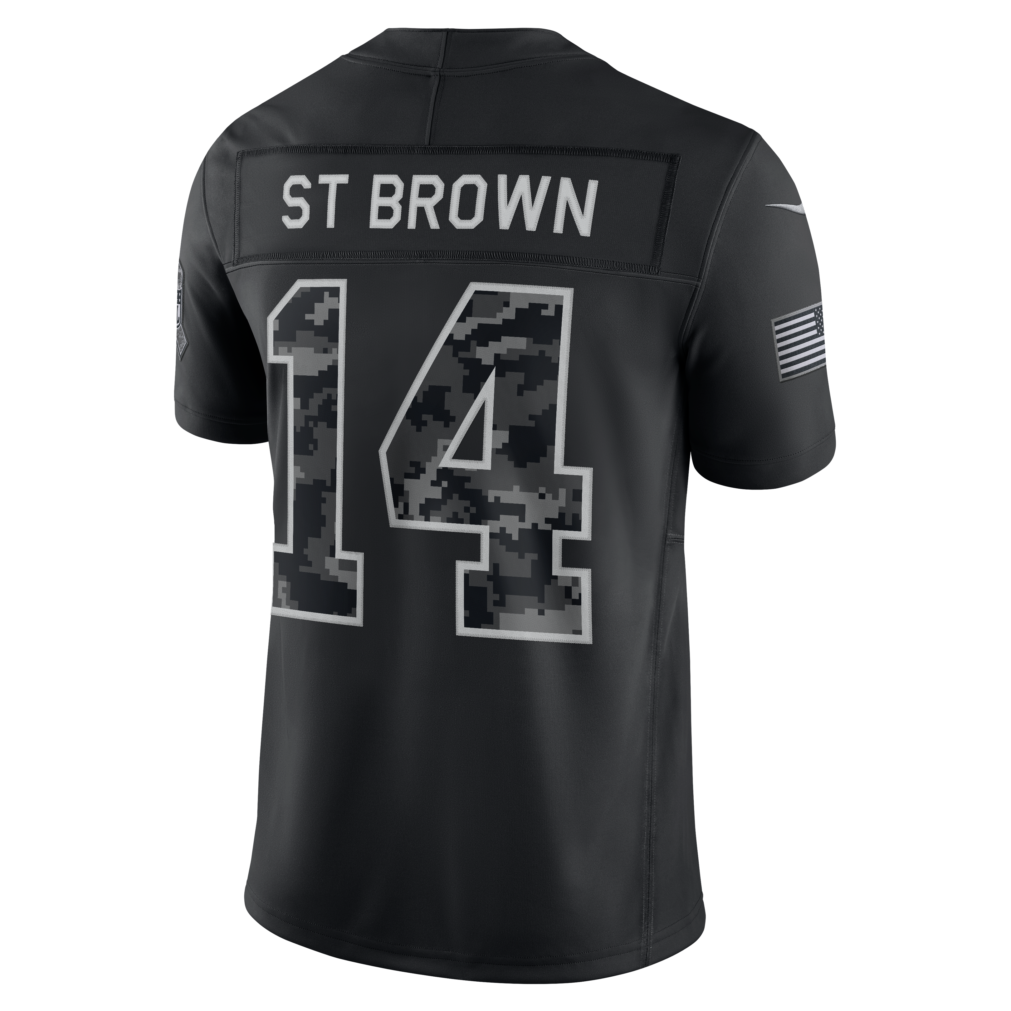 Maillot Nike Amon-Ra St. Brown Black Detroit Lions 2026 Salute to Service pour homme, édition limitée cousue