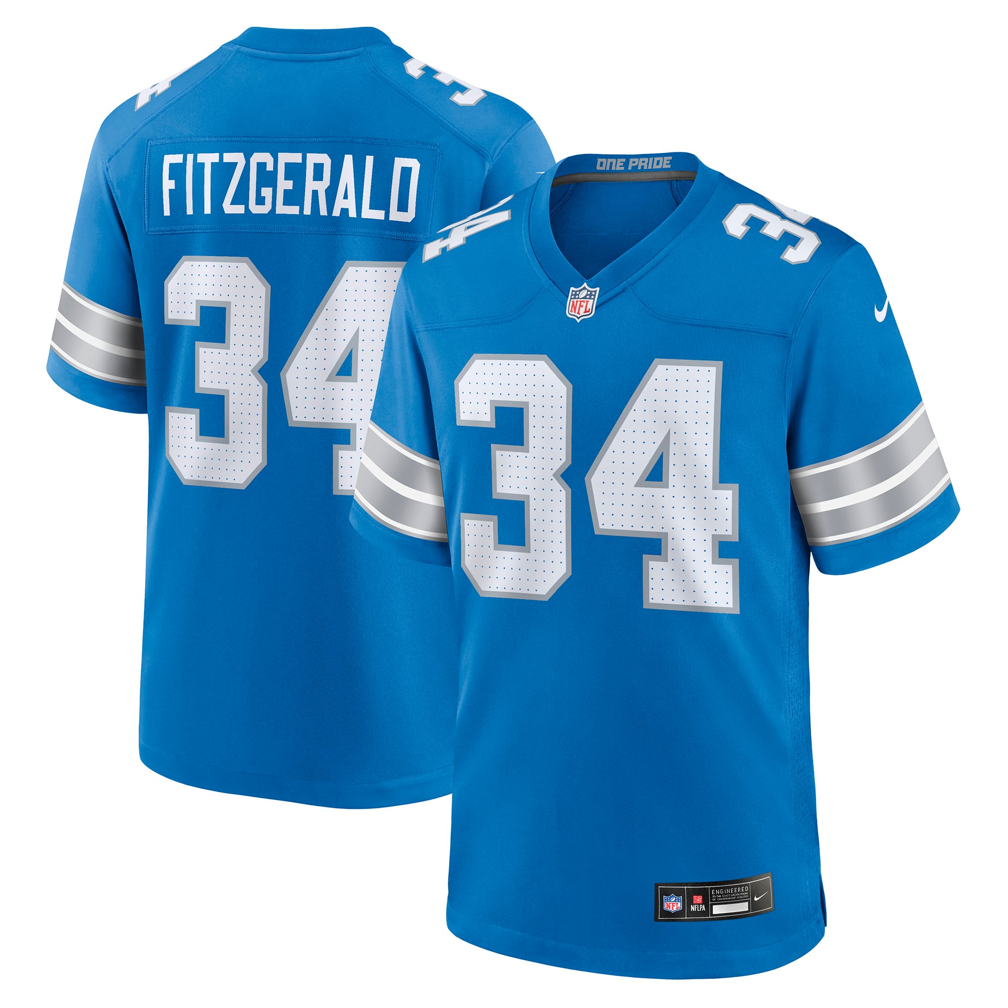 Maillot de match Nike Bishop Fitzgerald bleu des Lions Détroit pour homme
