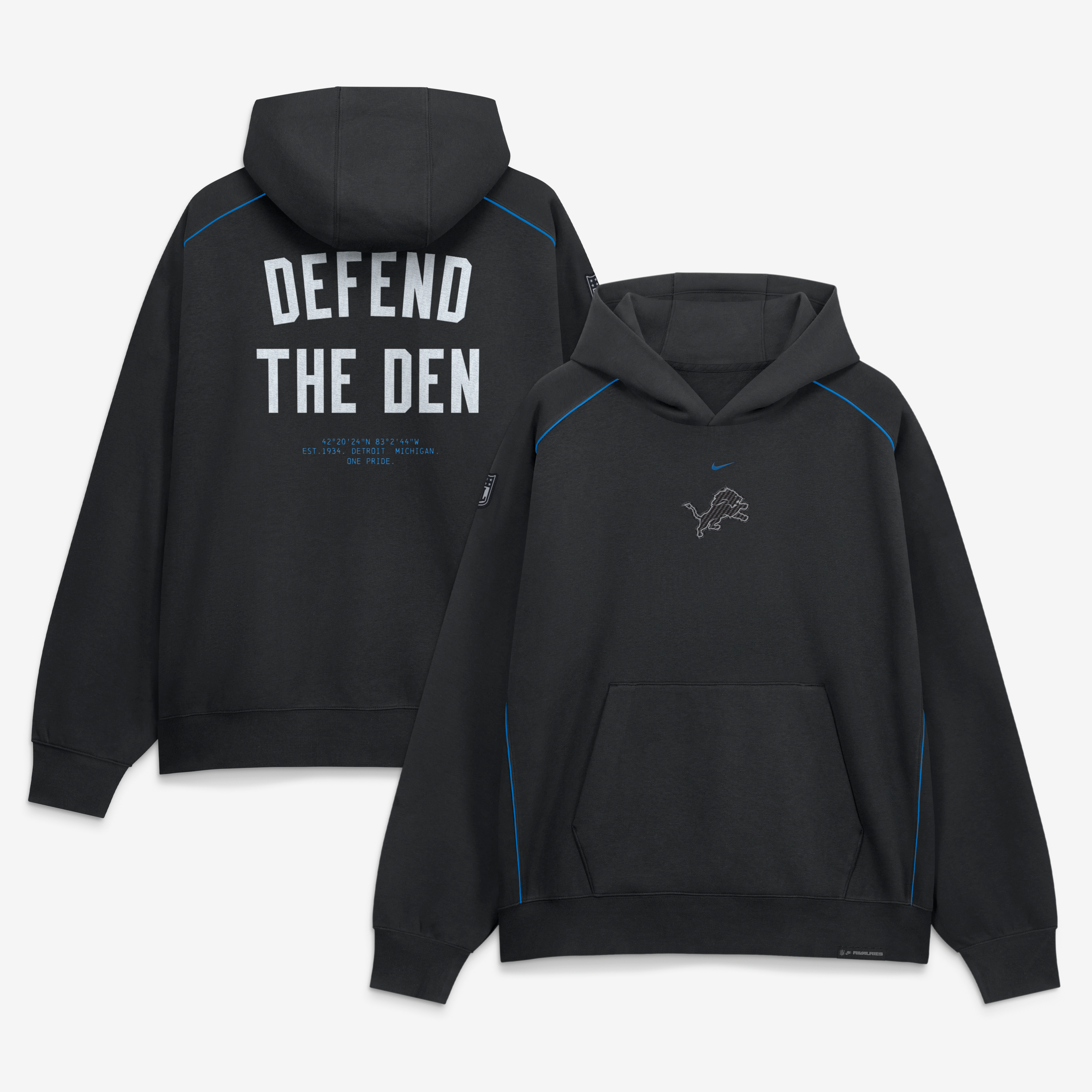Sweat à capuche Nike Air Detroit Lions Rivalries Collection 2026 pour homme, noir