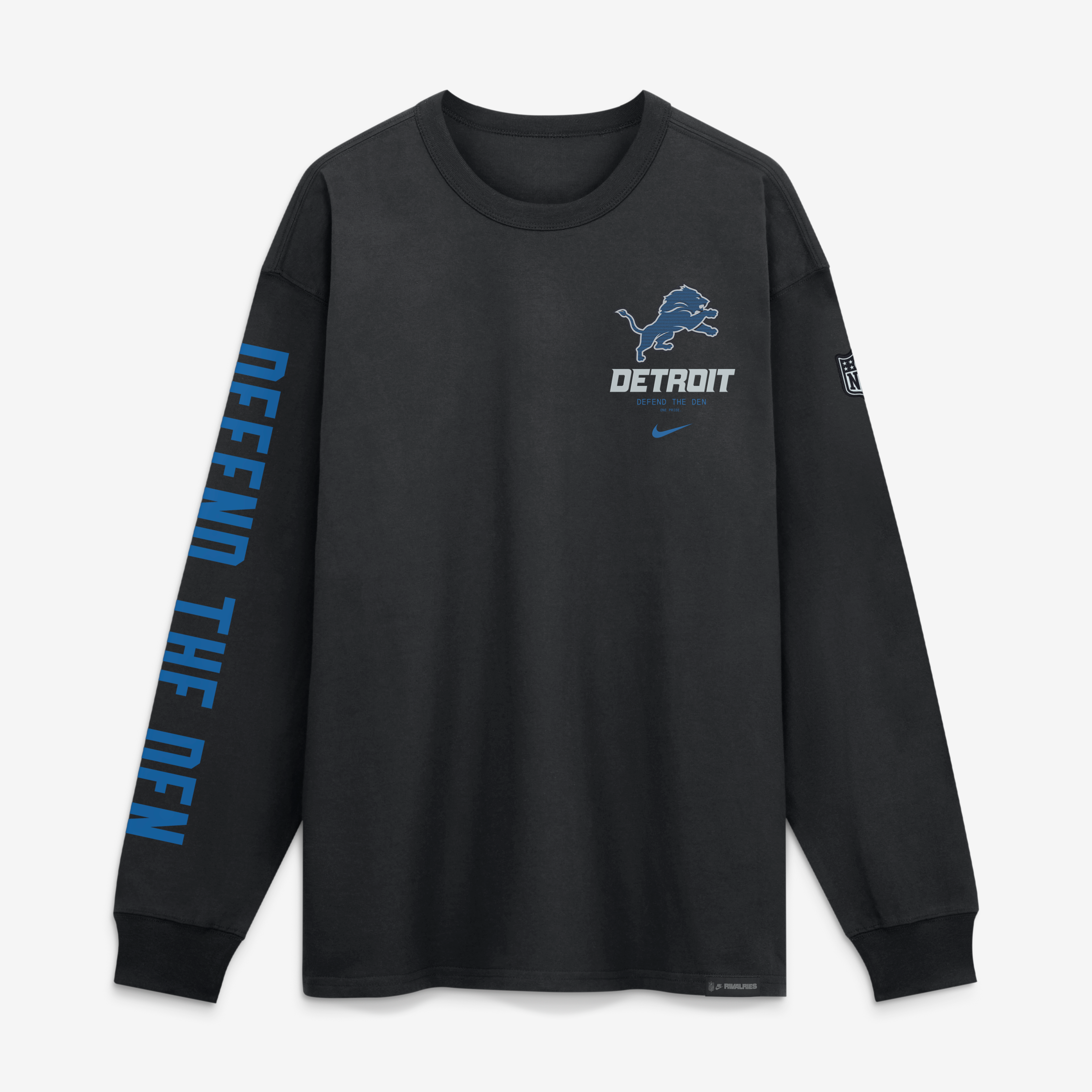 T-shirt à manches longues Nike Max90, collection Detroit Lions 2026 Rivalries, noir, pour homme