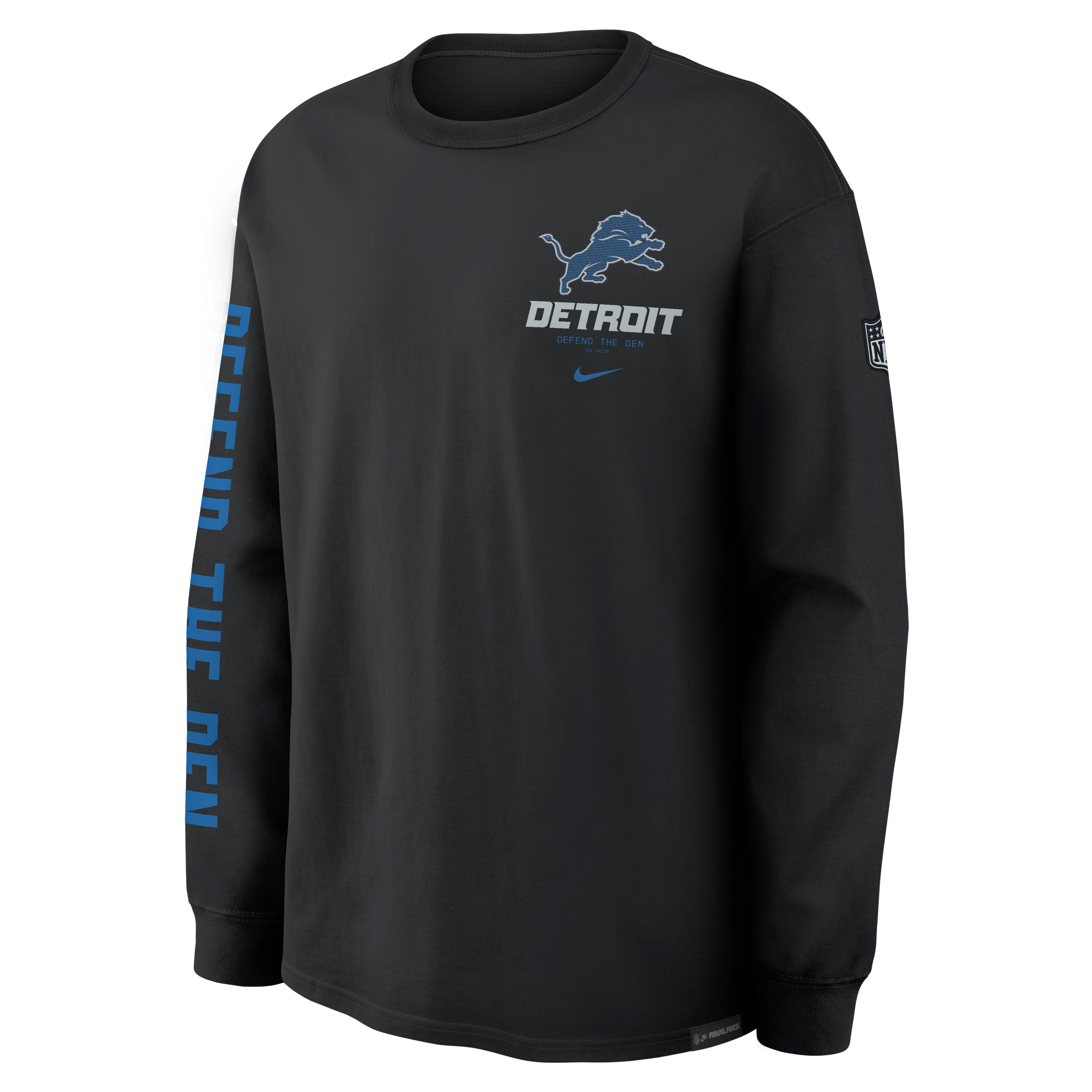 T-shirt à manches longues Nike Max90, collection Detroit Lions 2026 Rivalries, noir, pour homme
