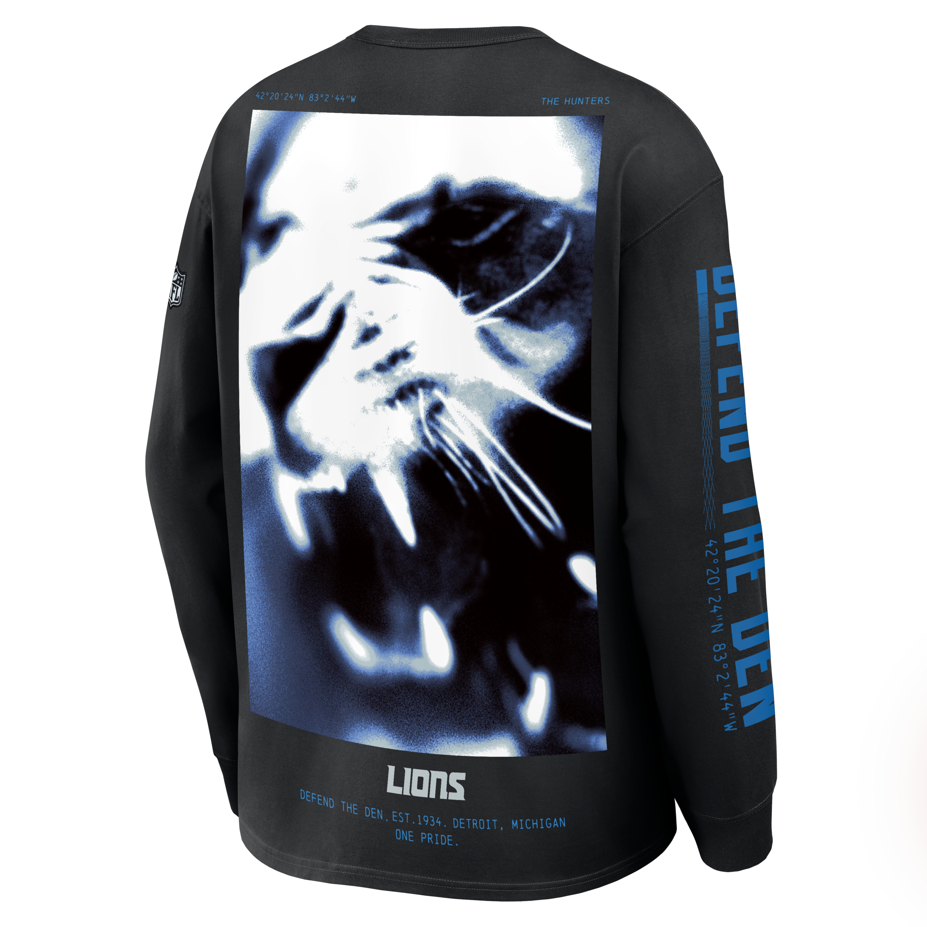 T-shirt à manches longues Nike Max90, collection Detroit Lions 2026 Rivalries, noir, pour homme