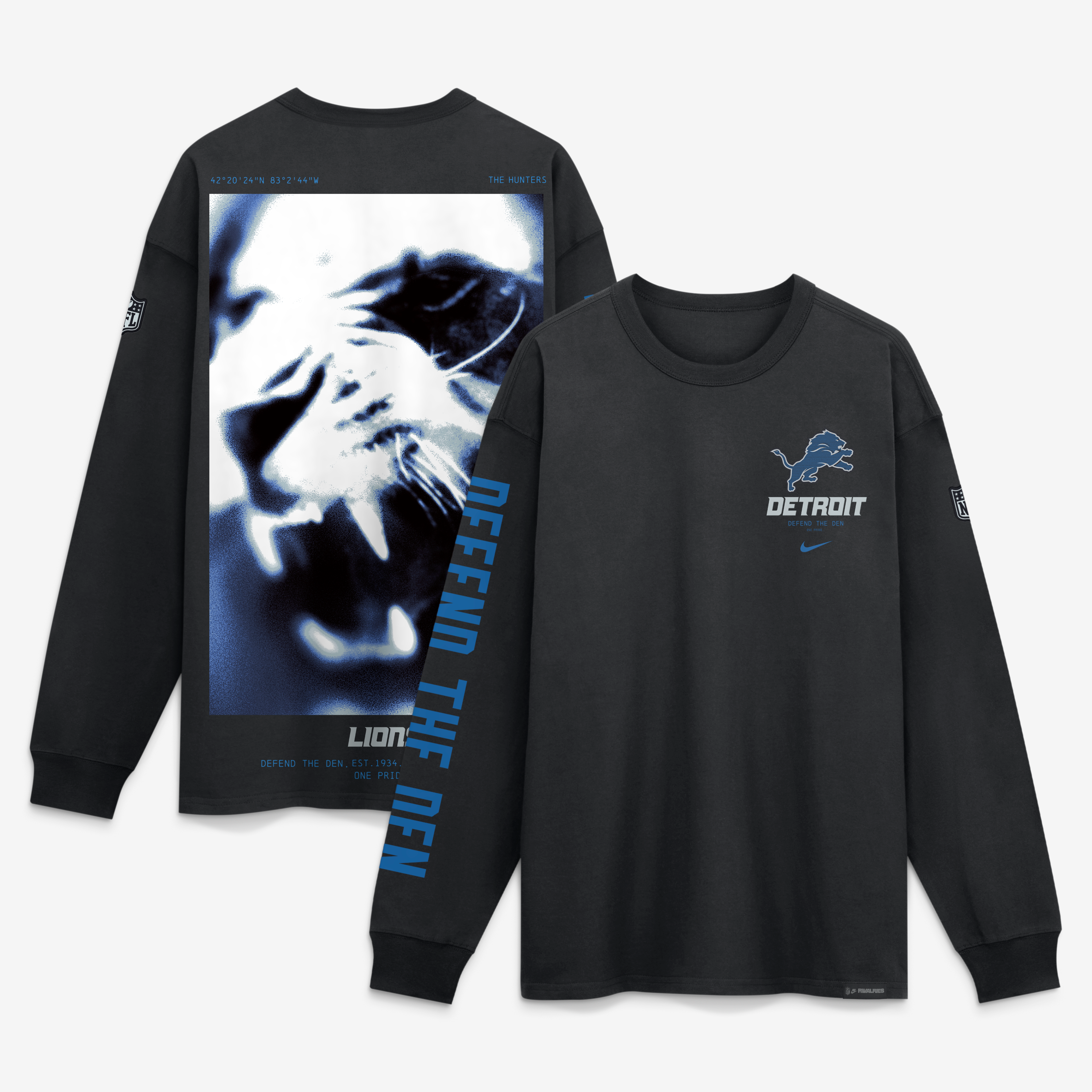 T-shirt à manches longues Nike Max90, collection Detroit Lions 2026 Rivalries, noir, pour homme