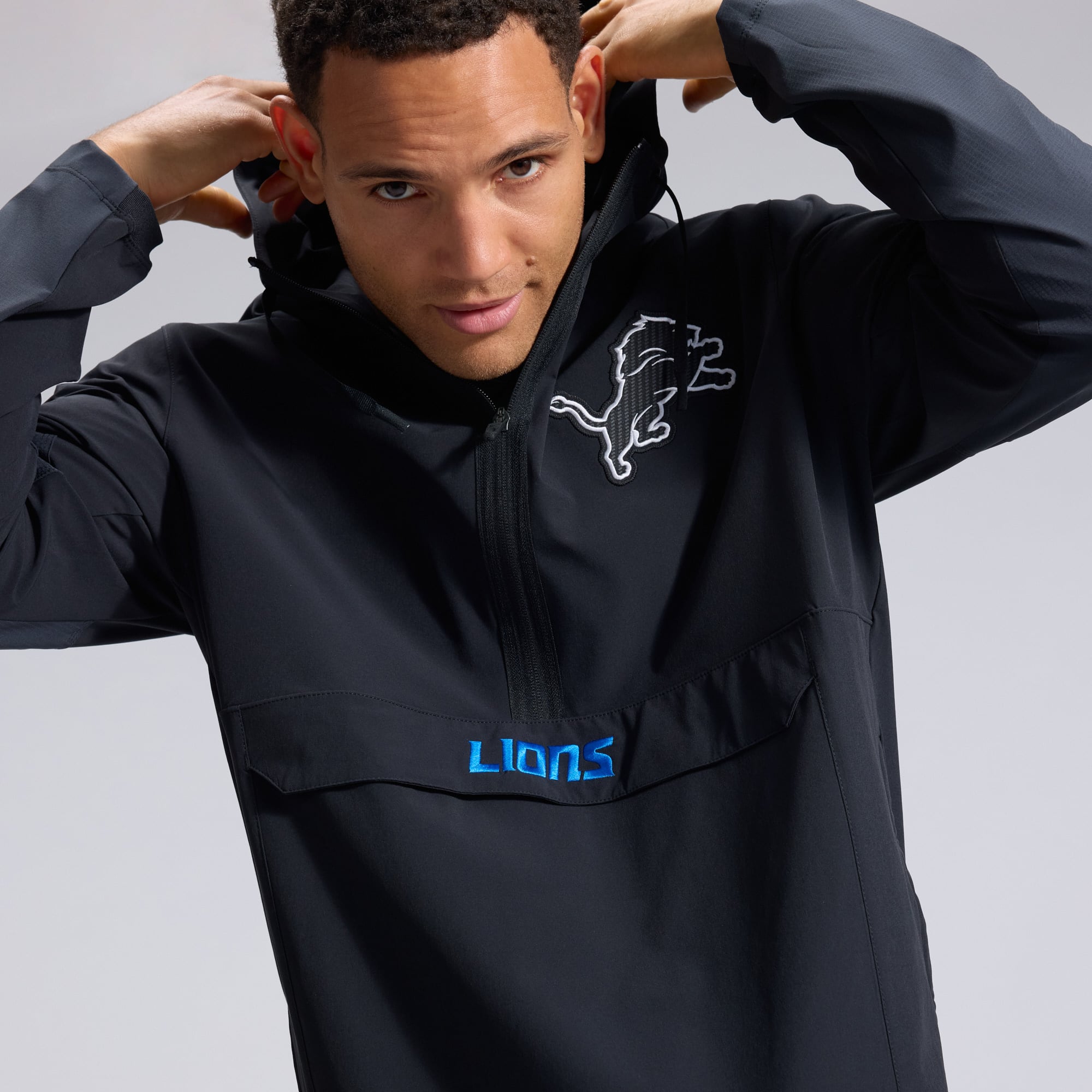 Men's Nike  Black Detroit Lions 2026 Rivalries Collection Sideline Anorak Half-Zip Jacket