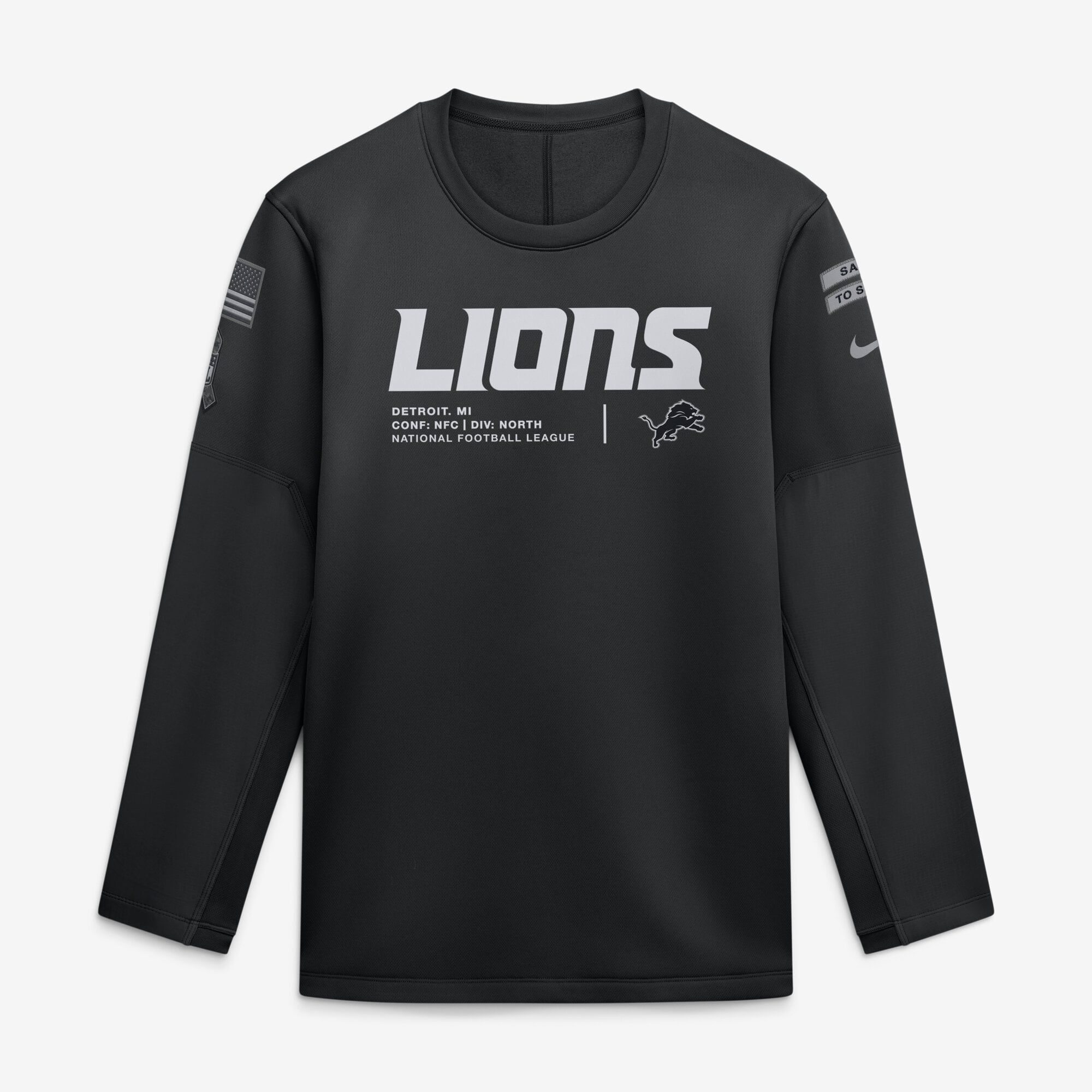 Sweat-shirt Nike Detroit Lions 2026 Salute to Service Sideline Coaches à col rond Therma-FIT pour homme, noir