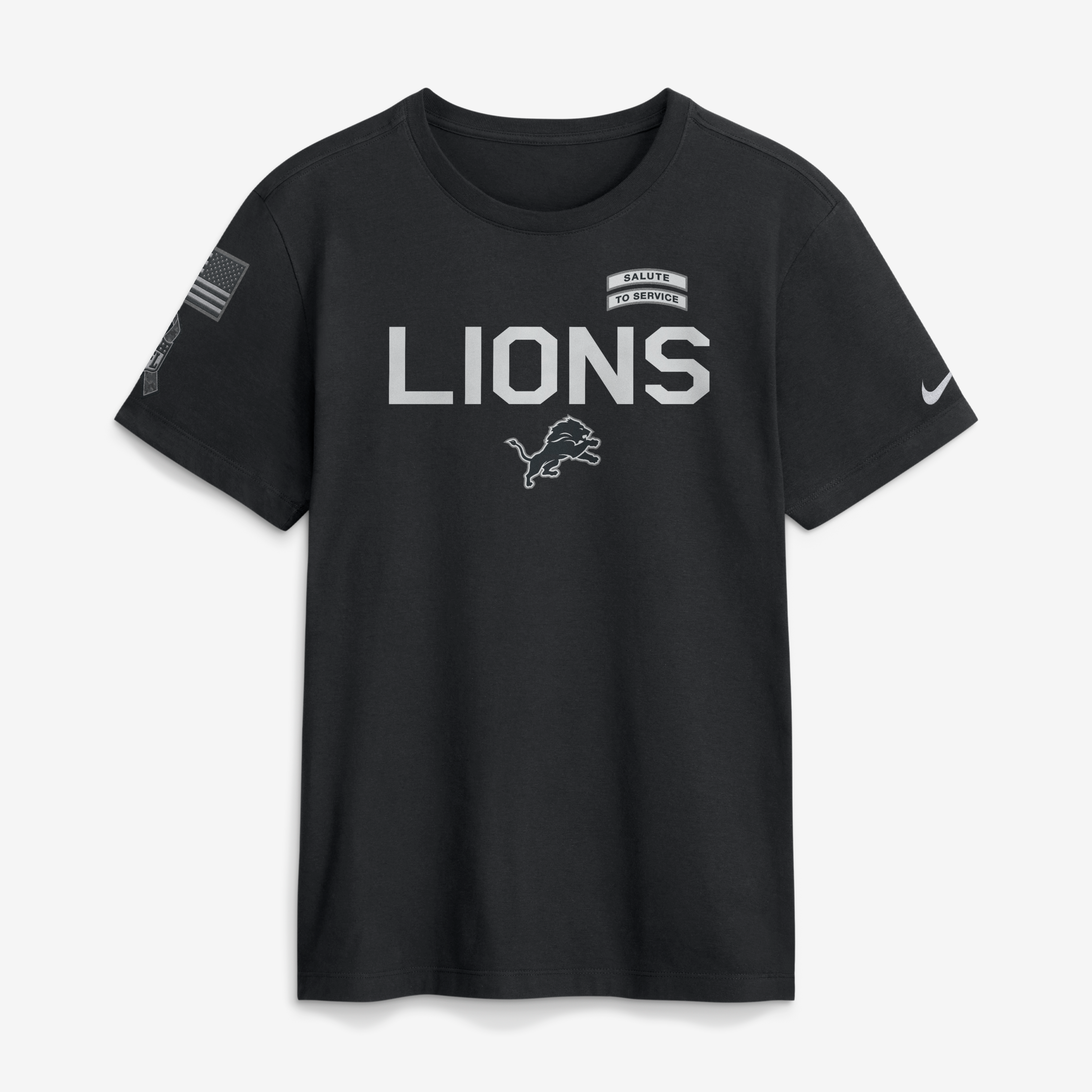 T-shirt Nike Dri-FIT noir pour homme Detroit Lions 2026 Salute to Service Sideline